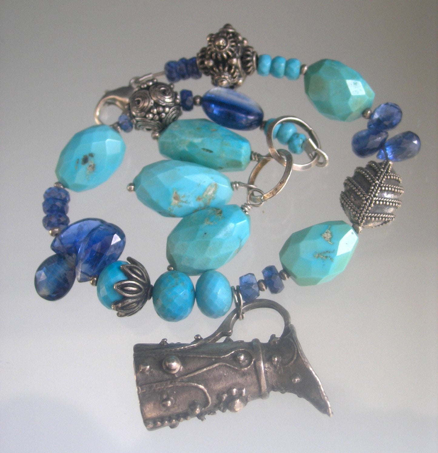 Turquoise Kyanite Bracelet w/ Vintage Sterling Pitcher Vase