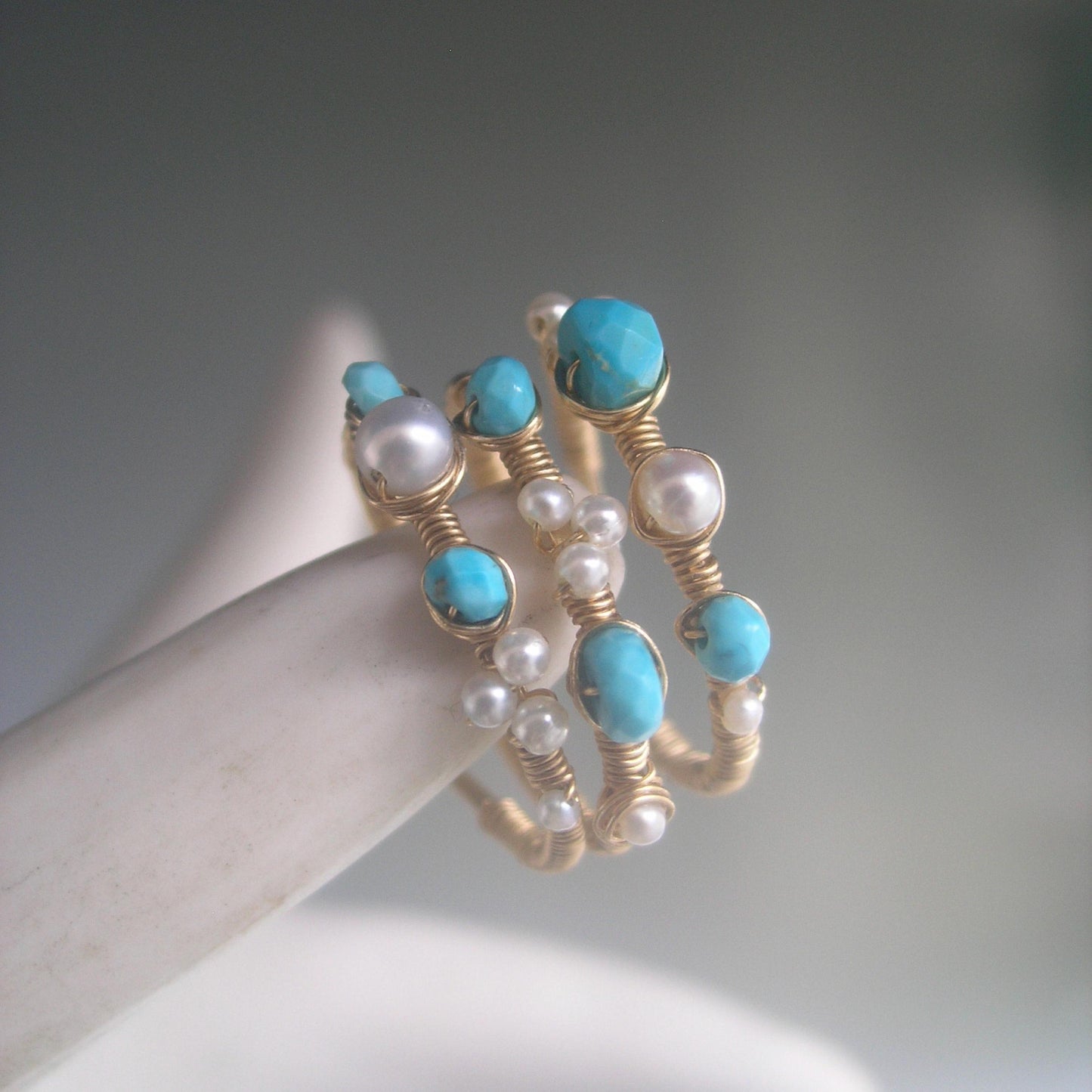 Turquoise Pearl 14k Gold Filled Wraparound Ring 7 1/2”