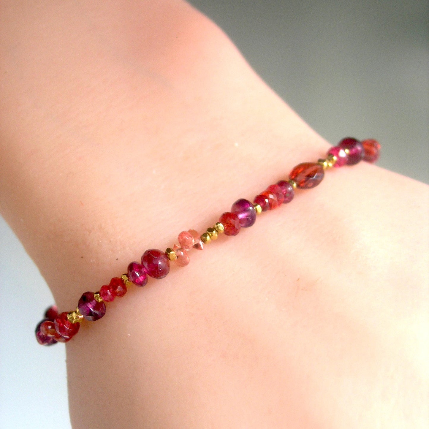 Red Magenta Sapphire Garnet Bracelet in 14k Gold Fill and Vermeil