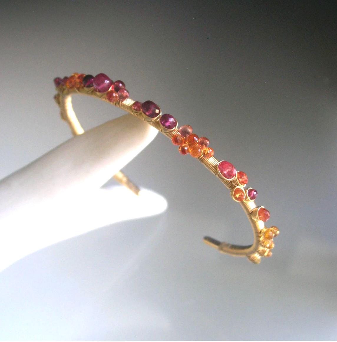 14k Solid Gold Ruby Sapphire Gemstone Cuff