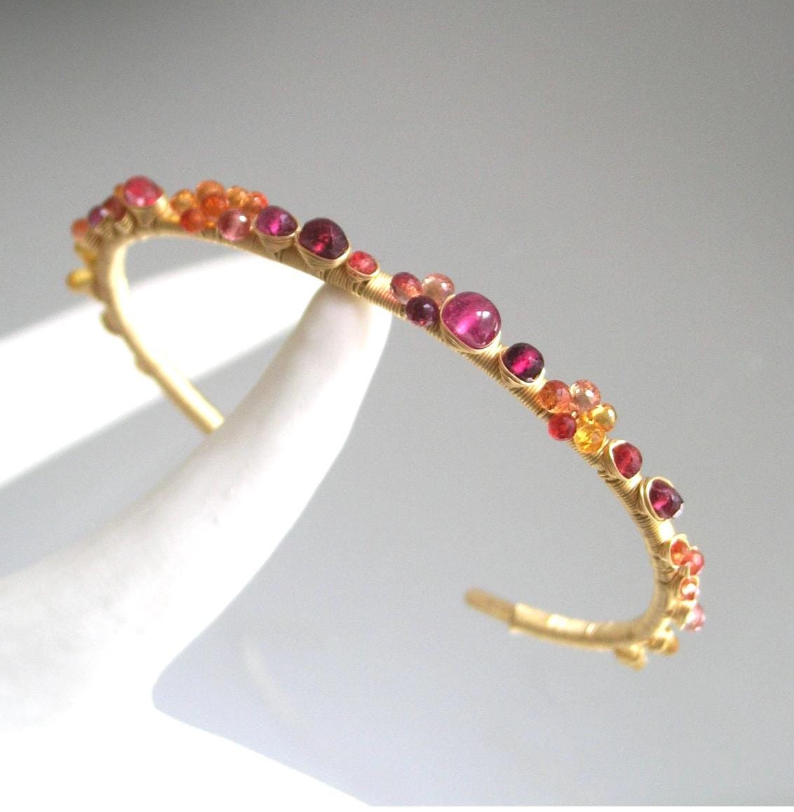 14k Solid Gold Ruby Sapphire Gemstone Cuff