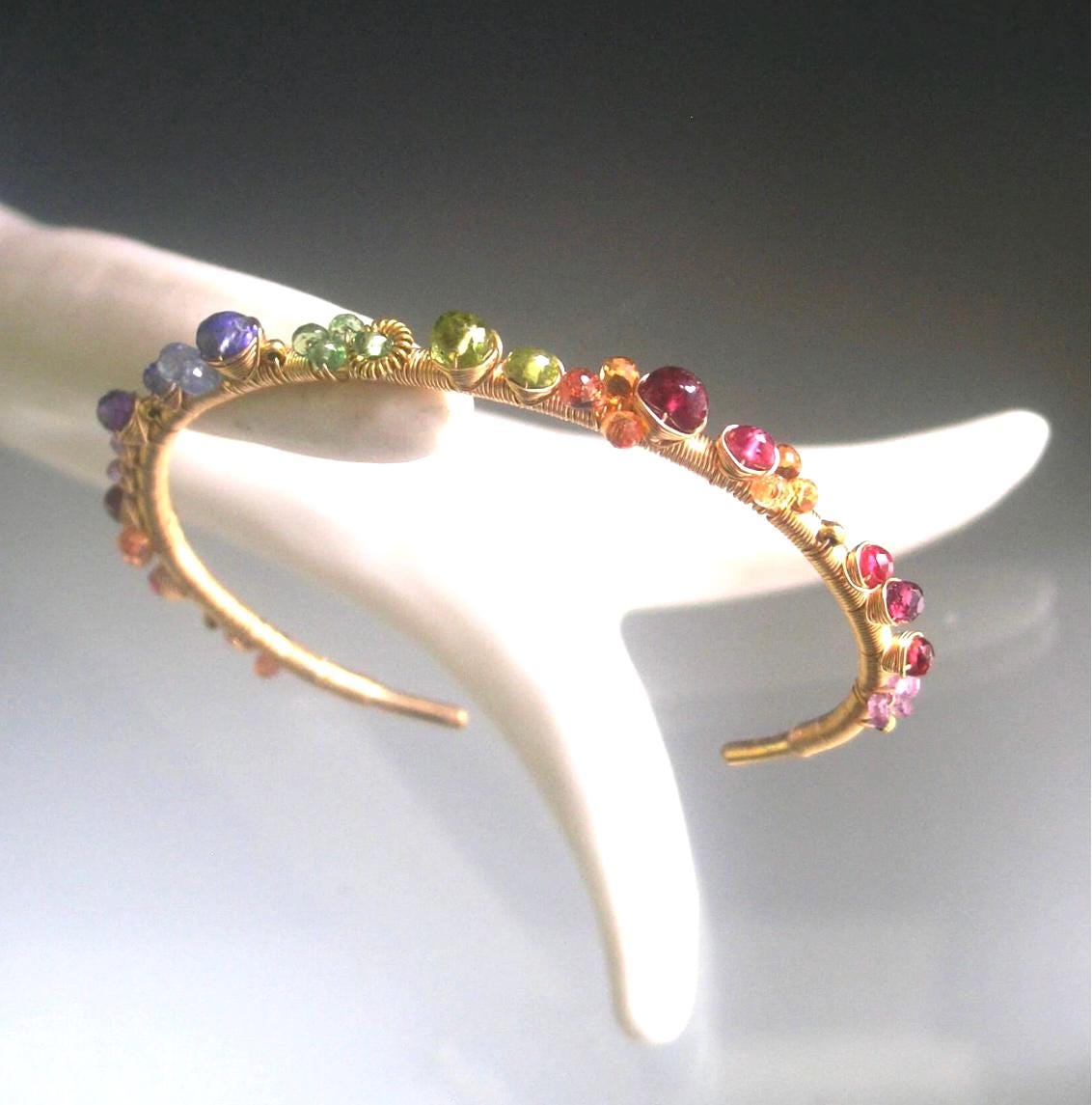 Multi Gemstone 14k Gold Filled Cuff Bracelet