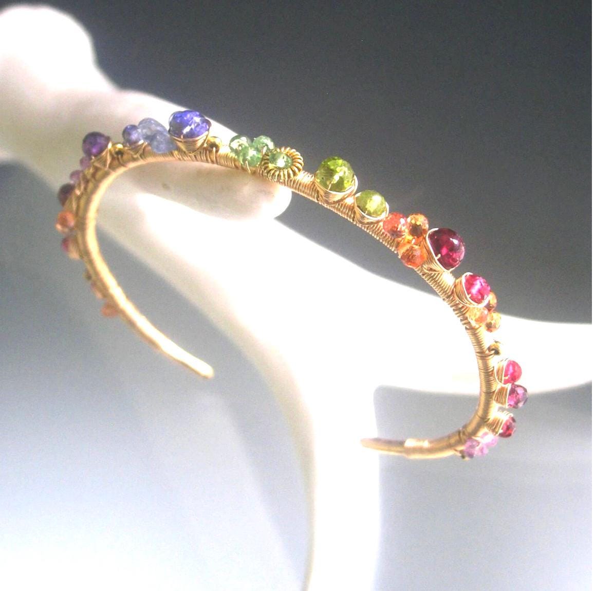 Multi Gemstone 14k Gold Filled Cuff Bracelet