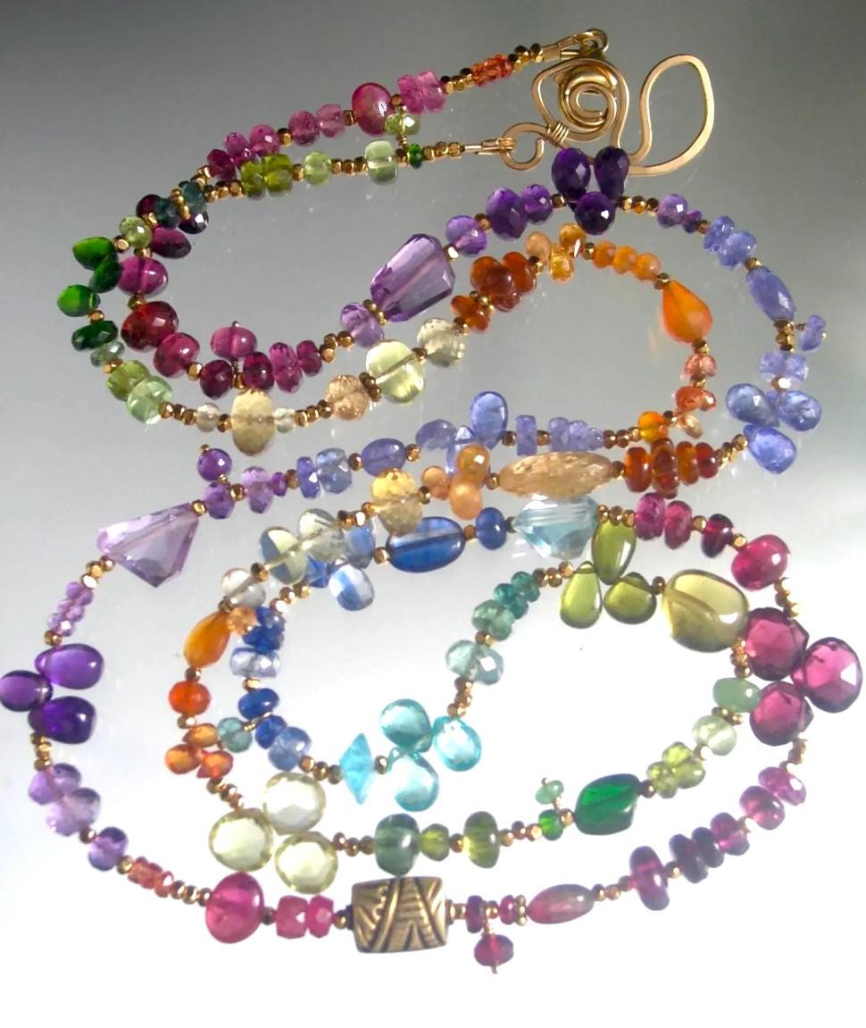 34” Rainbow Gemstone Vermeil Necklace