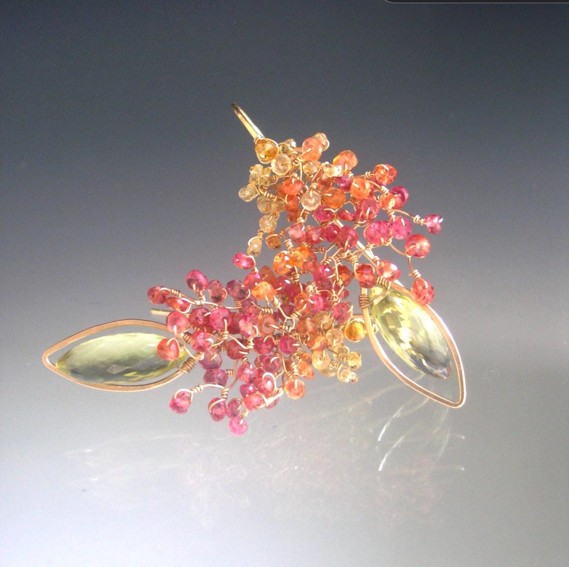 Fiery Sapphire Branched 14k Gold Filled Earrings w/ Lemon Quartz