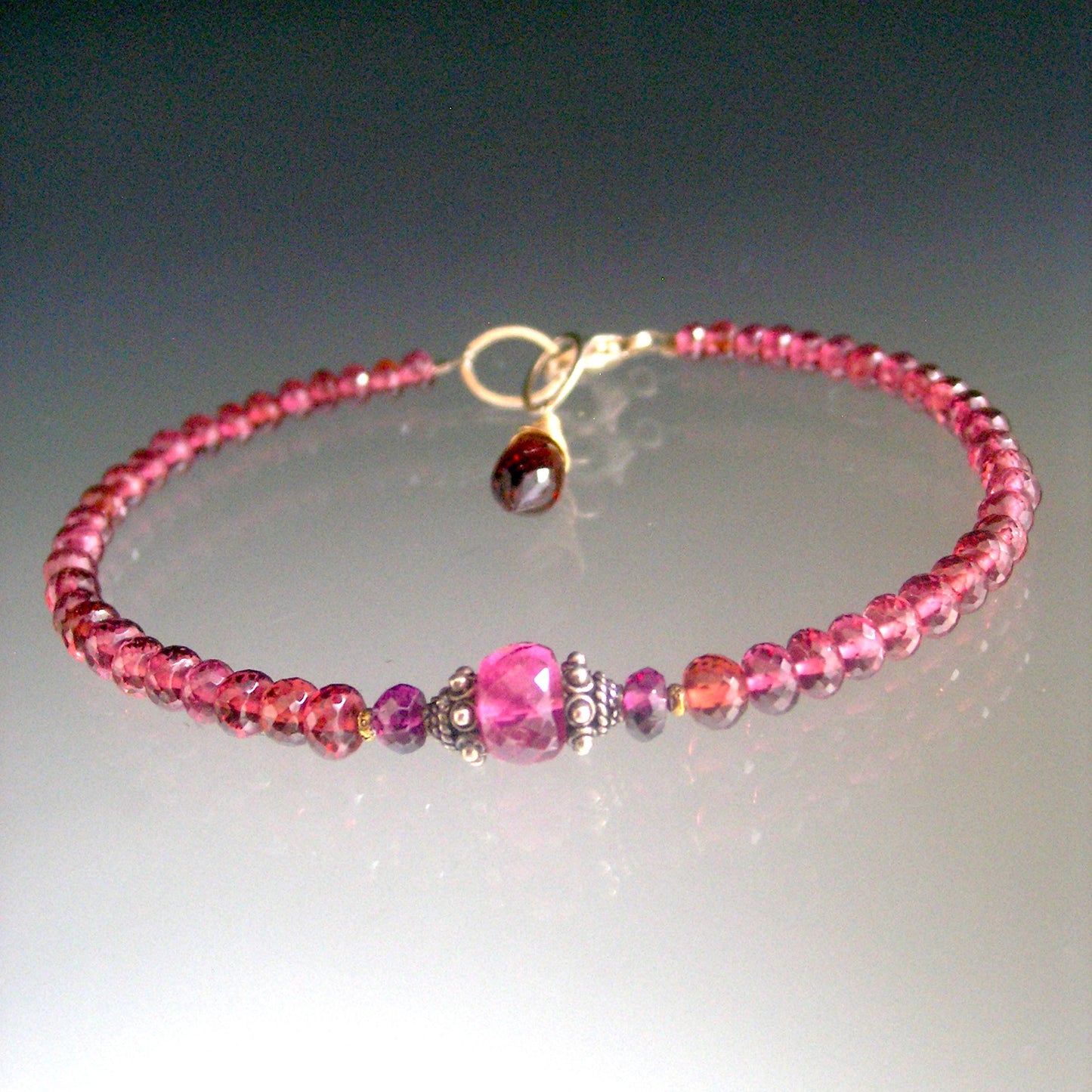 Pink Tourmaline Red Garnet Beaded Bracelet