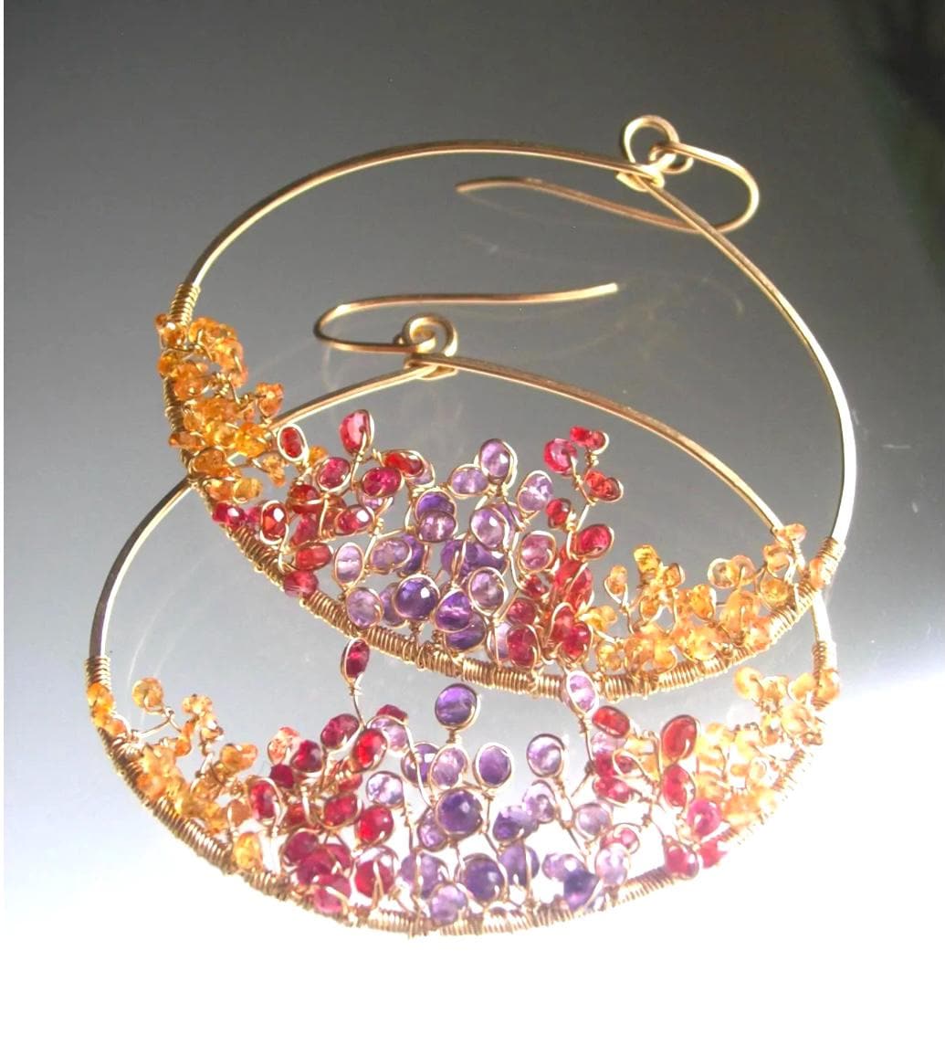 Twilight Gemstone Flame Oval Hoops 2 5/8”
