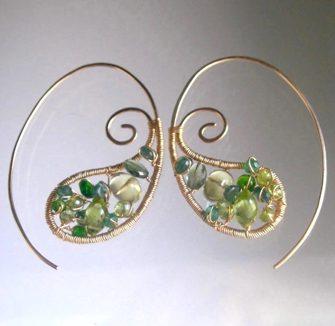 Green Gemstone Paisley 14k Gold Filled Earrings