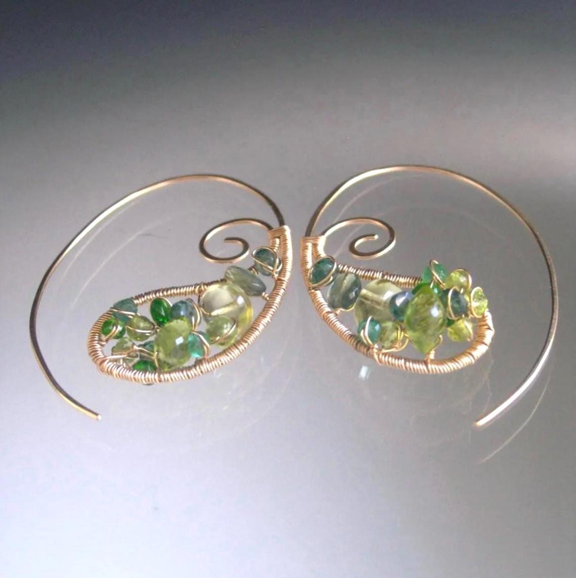 Green Gemstone Paisley 14k Gold Filled Earrings