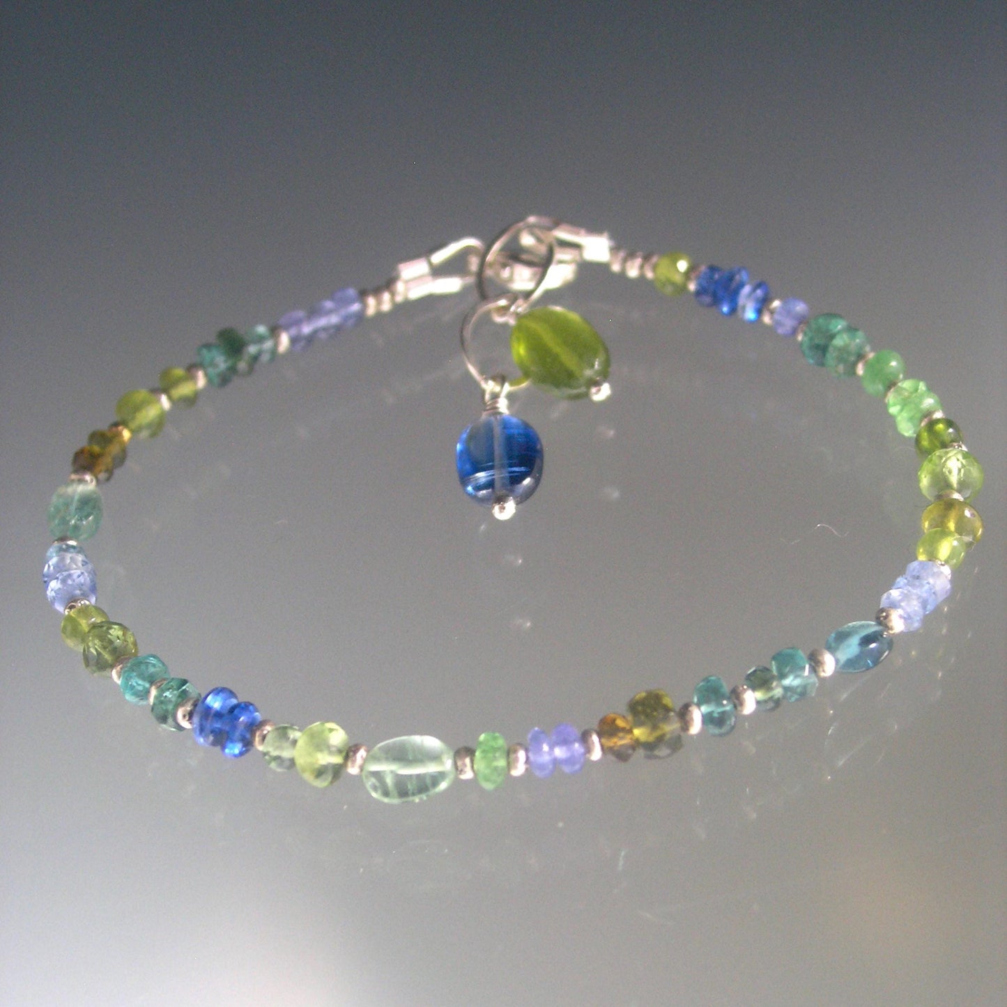 Green Blue Multi Gemstone Sterling Silver Bracelet