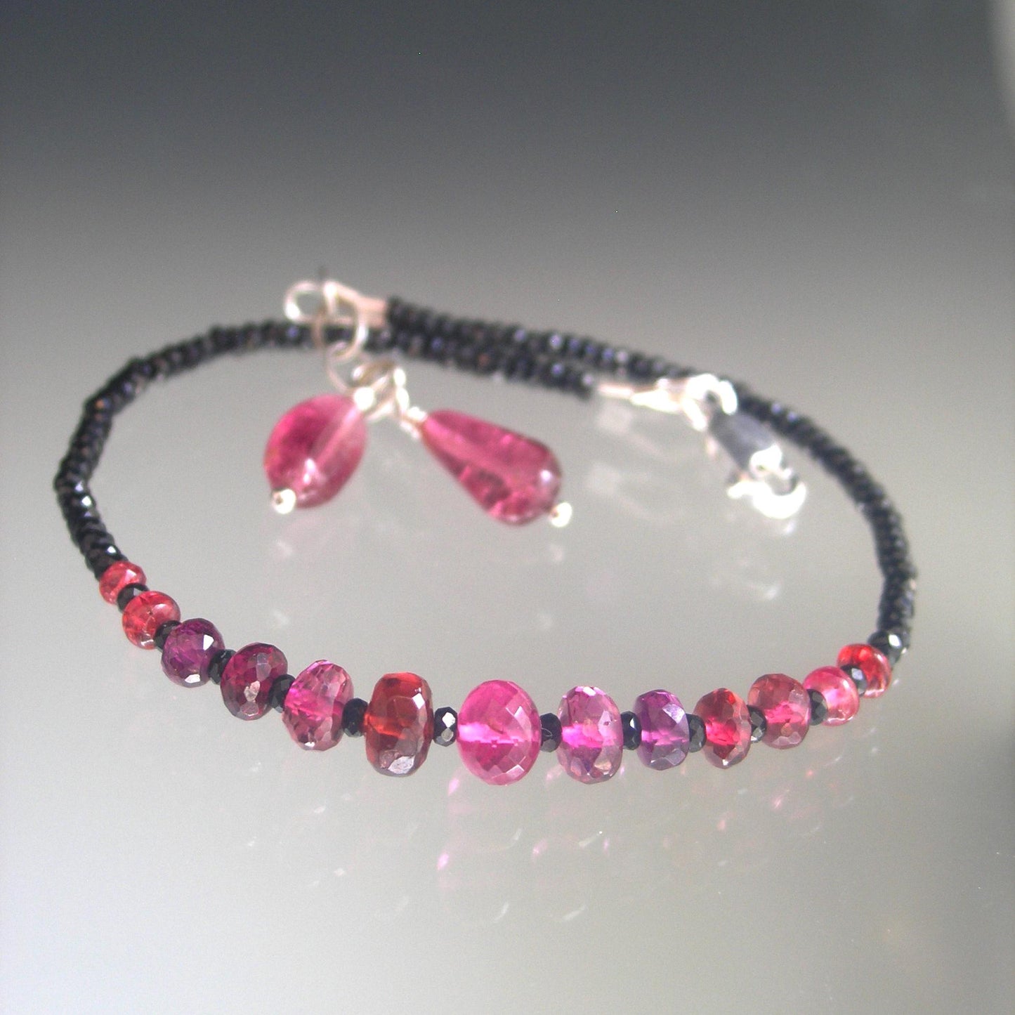 Pink Black Beaded Gemstone Bracelet