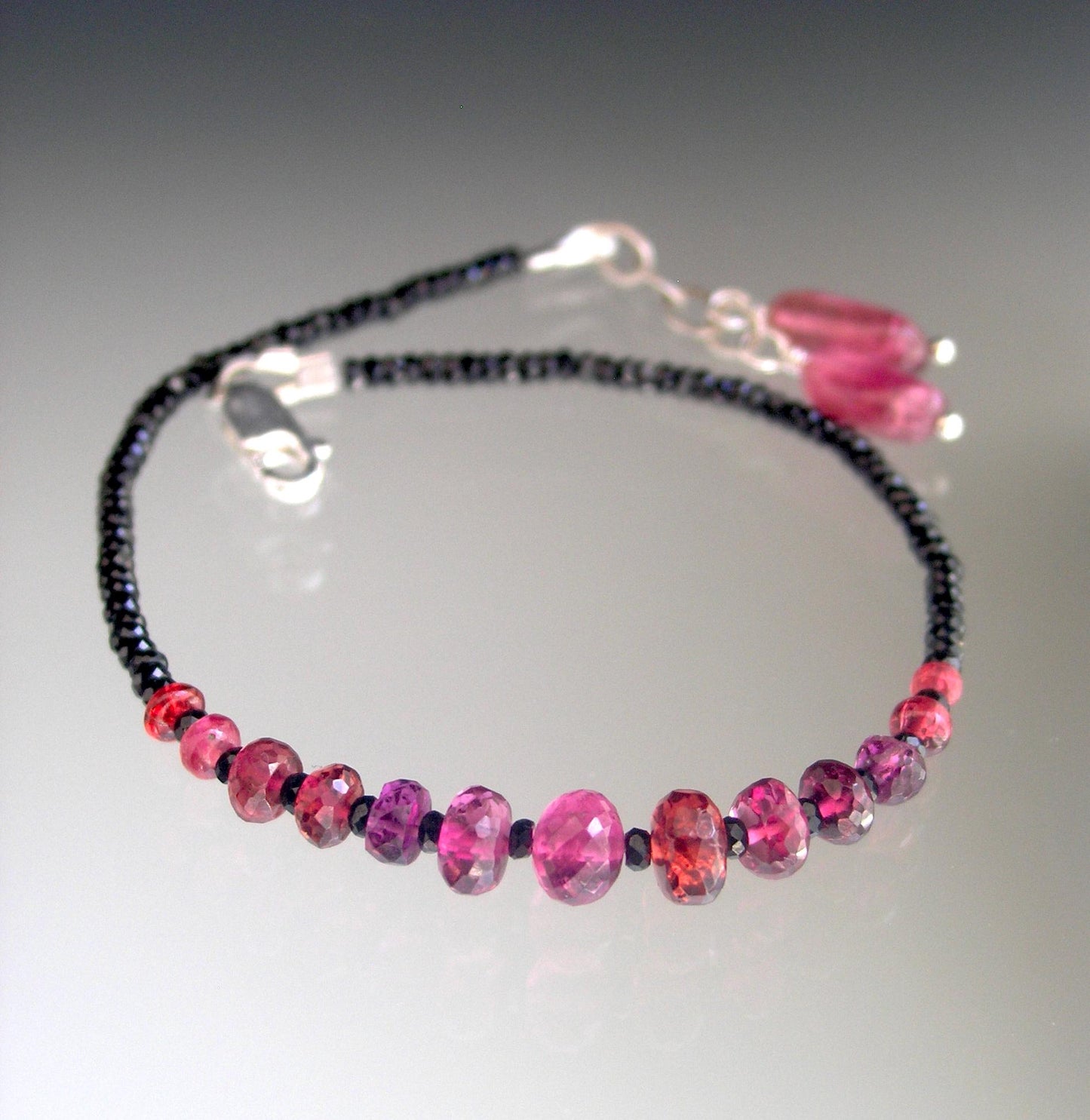 Pink Black Beaded Gemstone Bracelet