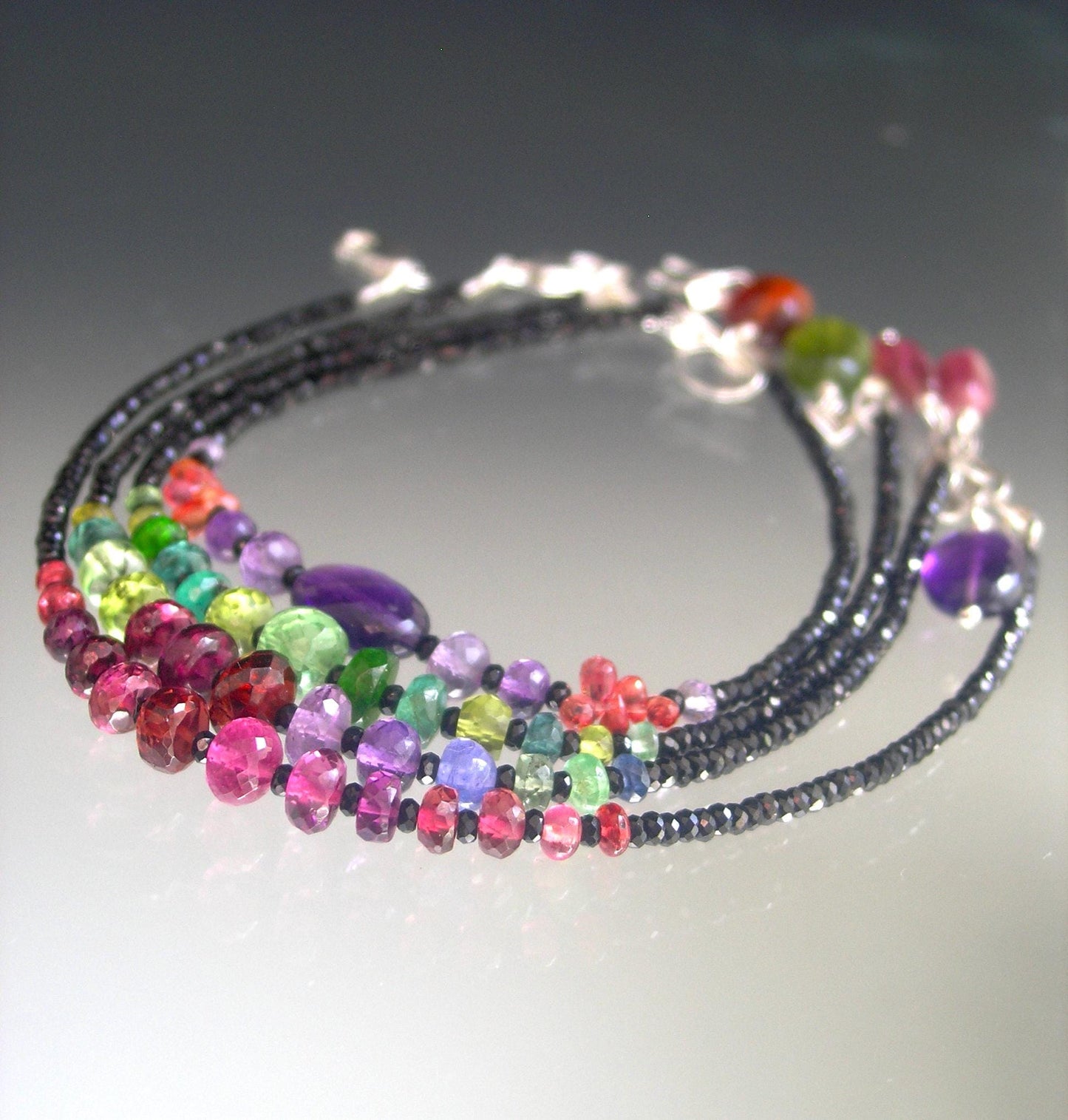 Pink Black Beaded Gemstone Bracelet