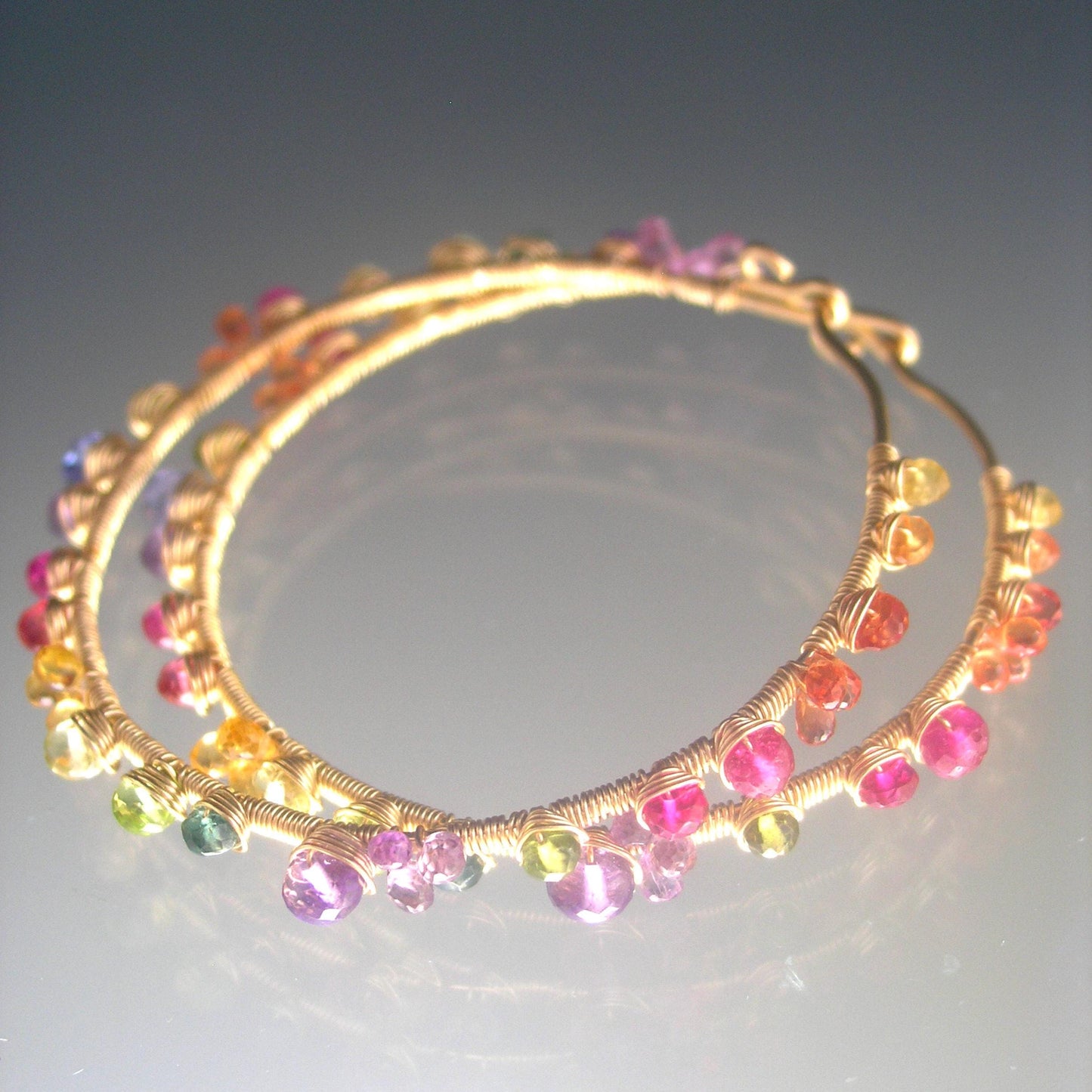 Rainbow Gemstone 14k Gold Filled Hoops 2”