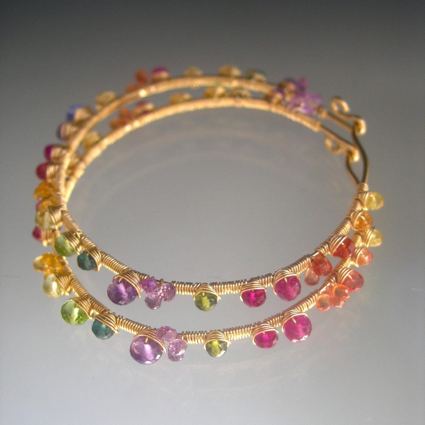 Rainbow Gemstone 14k Gold Filled Hoops 2”