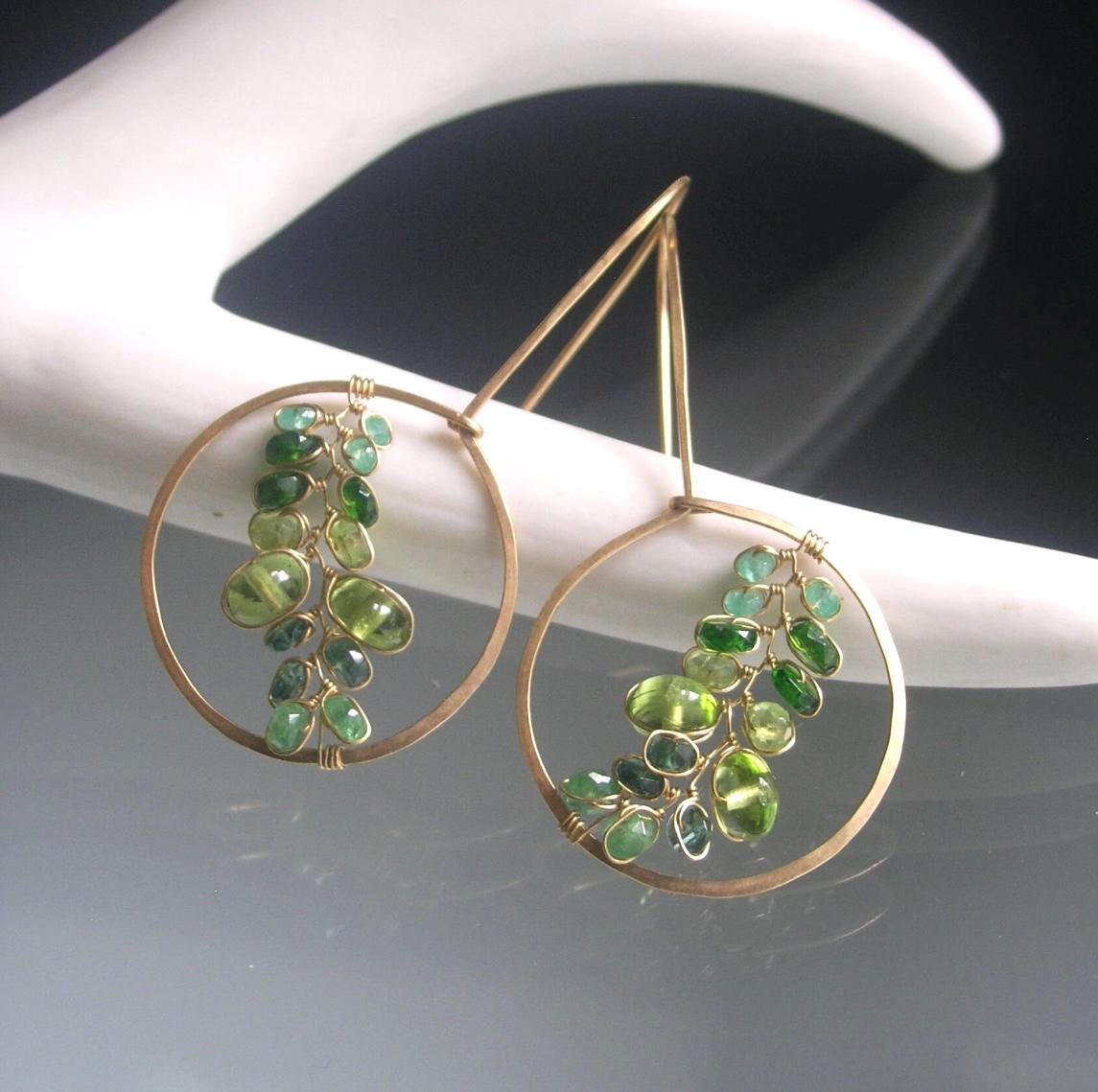 Peridot 14k Gold Filled Drop Hoop Earrings