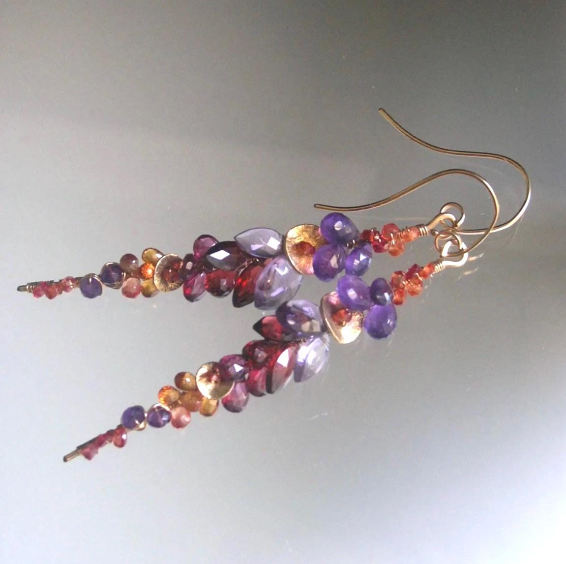 Twilight Gemstone Encrusted Linear Earrings in 14 Gold Fill
