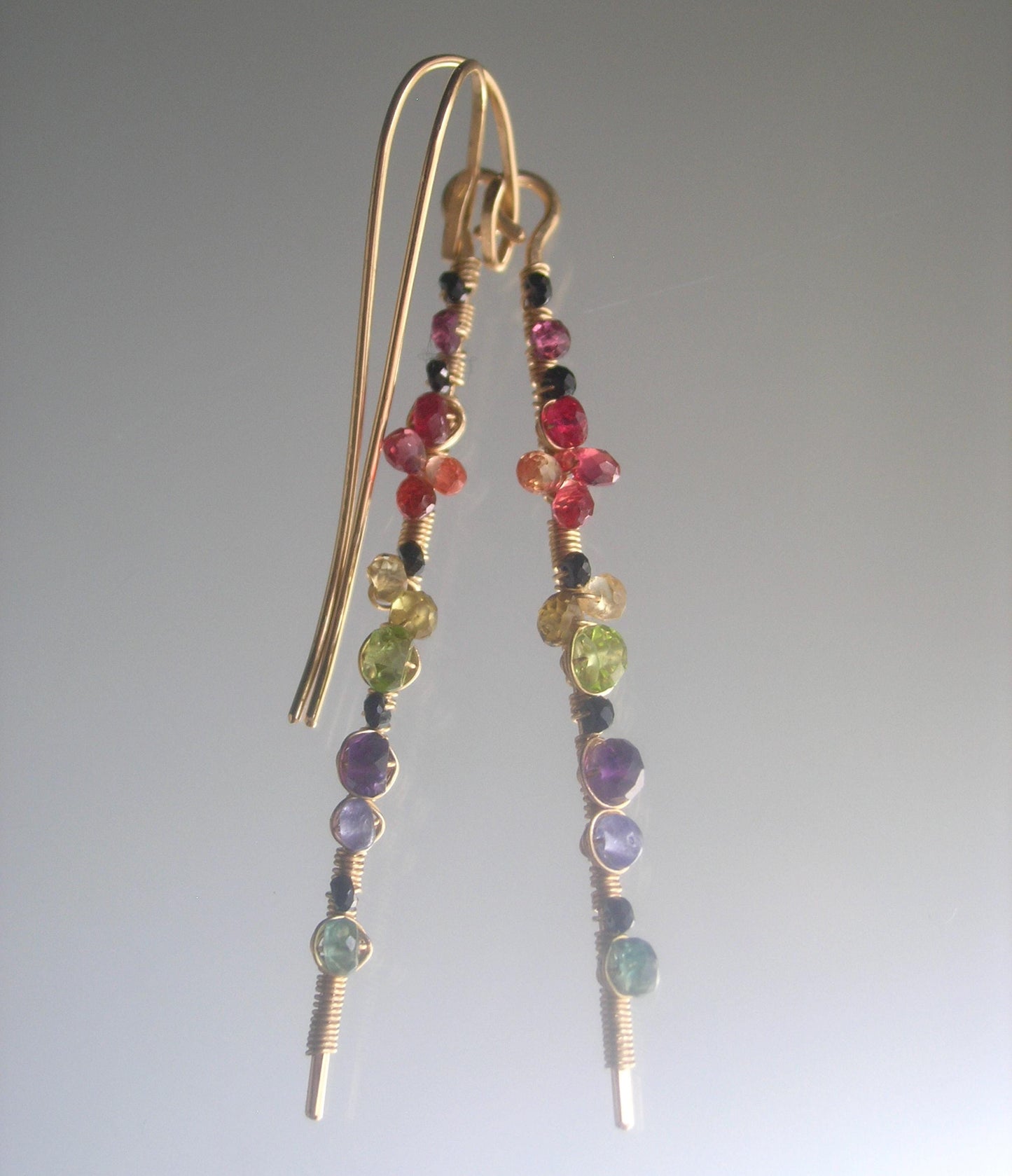 Linear Multi Gemstone Gold Filled Earrings w/Black Spinel