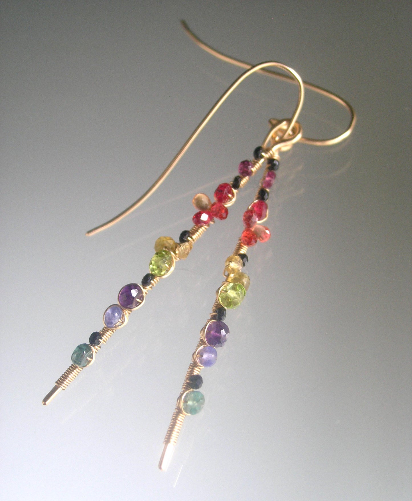 Linear Multi Gemstone Gold Filled Earrings w/Black Spinel