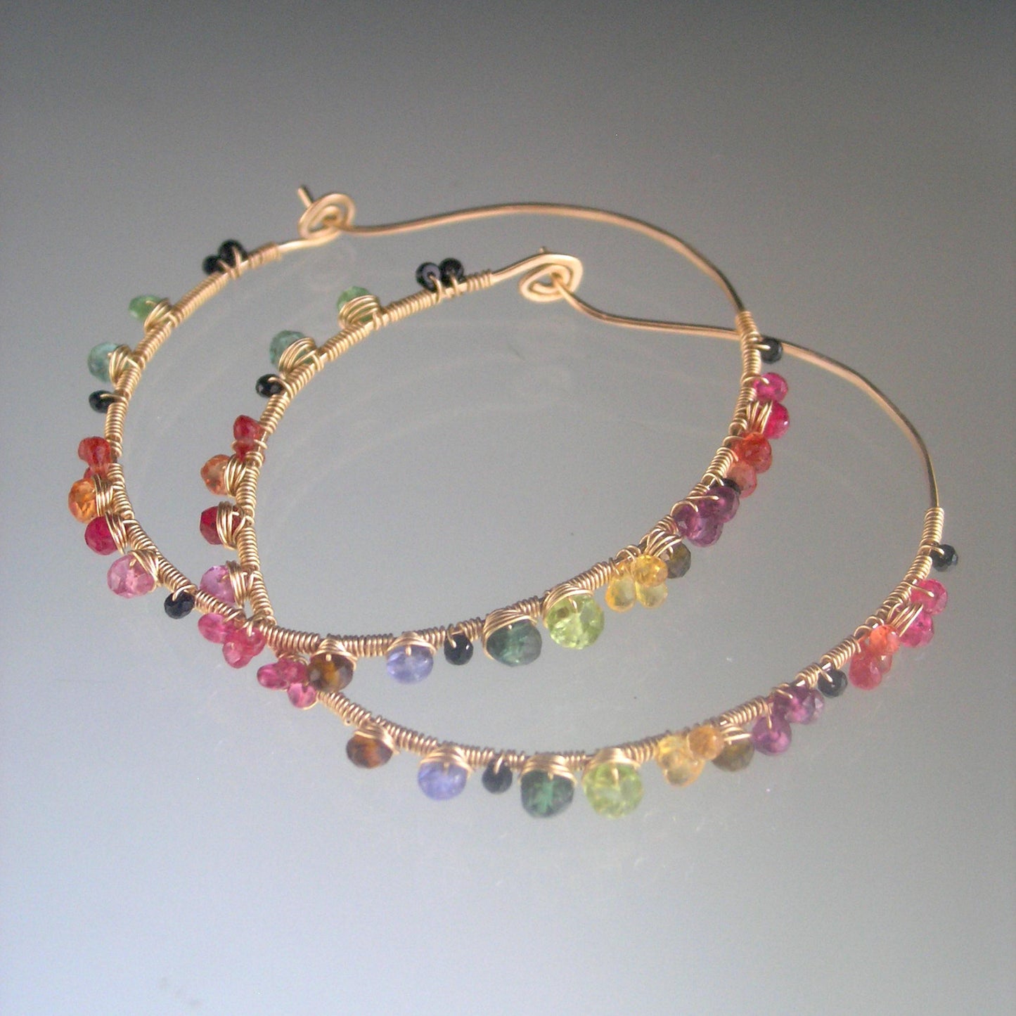 Multi Gemstone 14k Gold Filled Oval Hoops