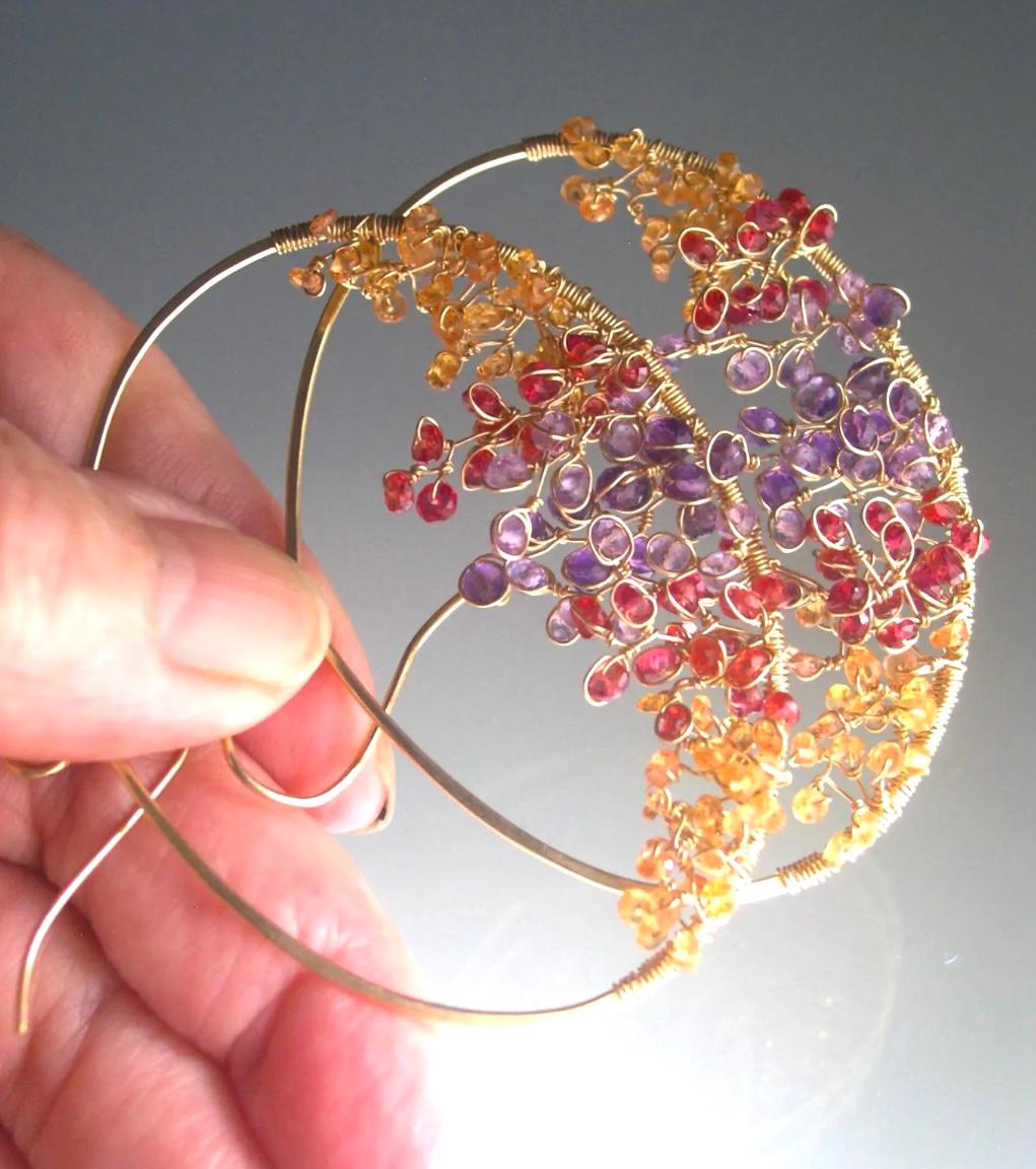 Twilight Gemstone Flame Oval Hoops 2 5/8”