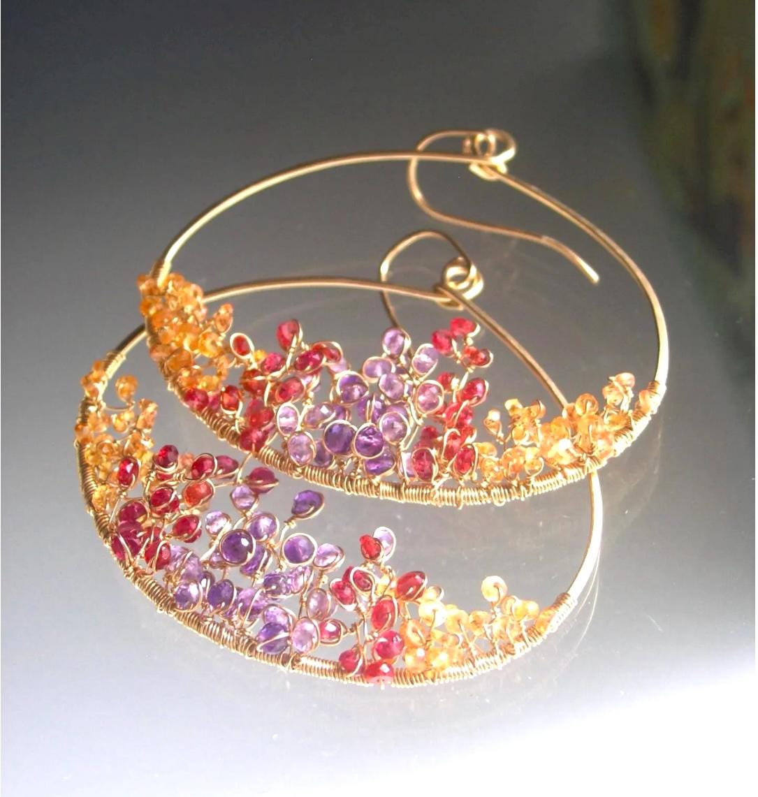 Twilight Gemstone Flame Oval Hoops 2 5/8”