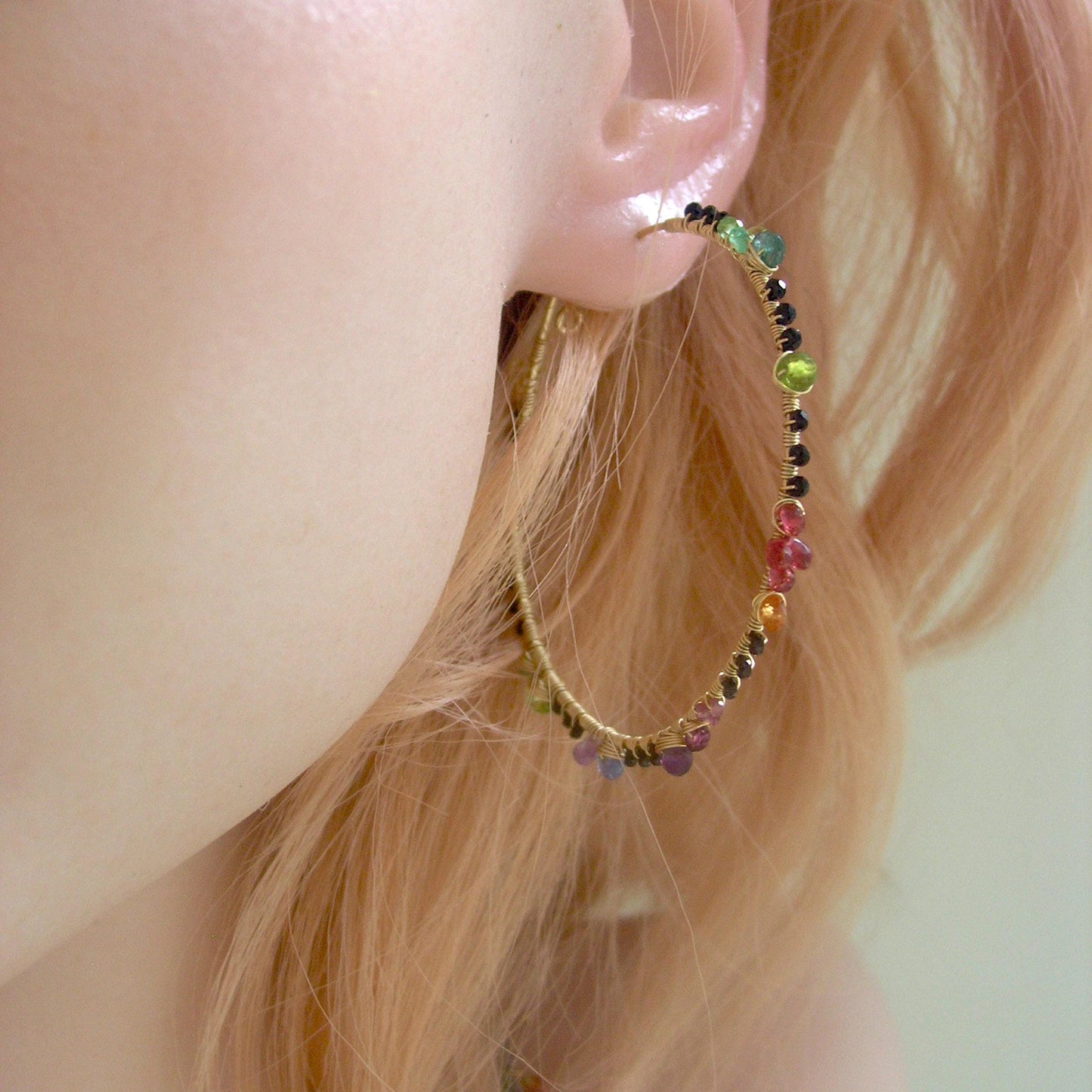 Multi Gemstone Gold Filled Hoops w/ Black Spinel