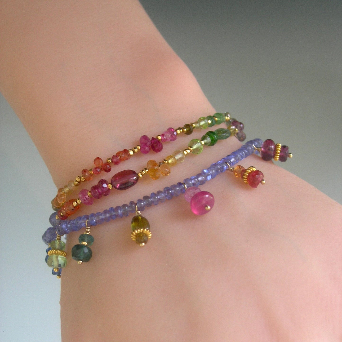 Tanzanite Bracelet w/ Multi Gemstone Charms