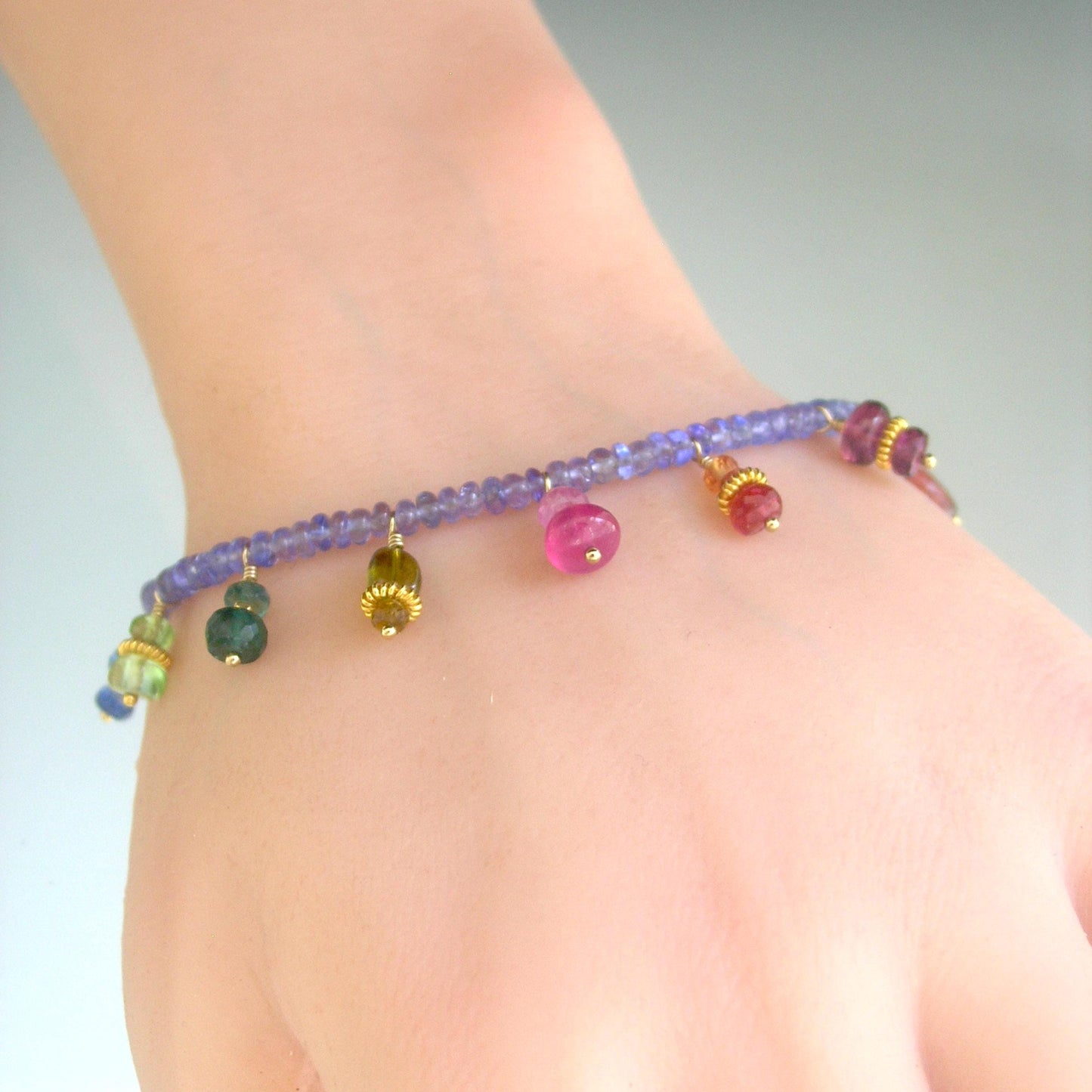 Tanzanite Bracelet w/ Multi Gemstone Charms