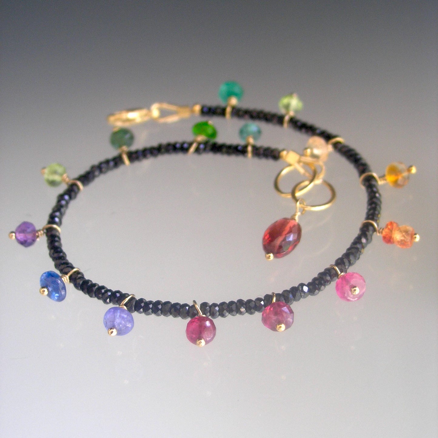 Multi Gemstone Skinny Bracelet w/ Black Spinel