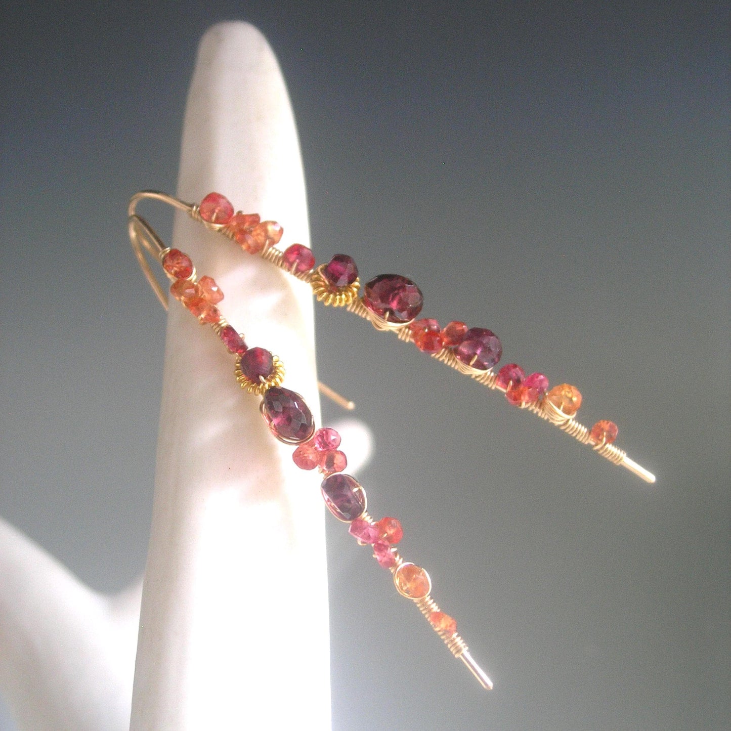 Sapphire Garnet Linear 14k Gold Filled Threader Earrings