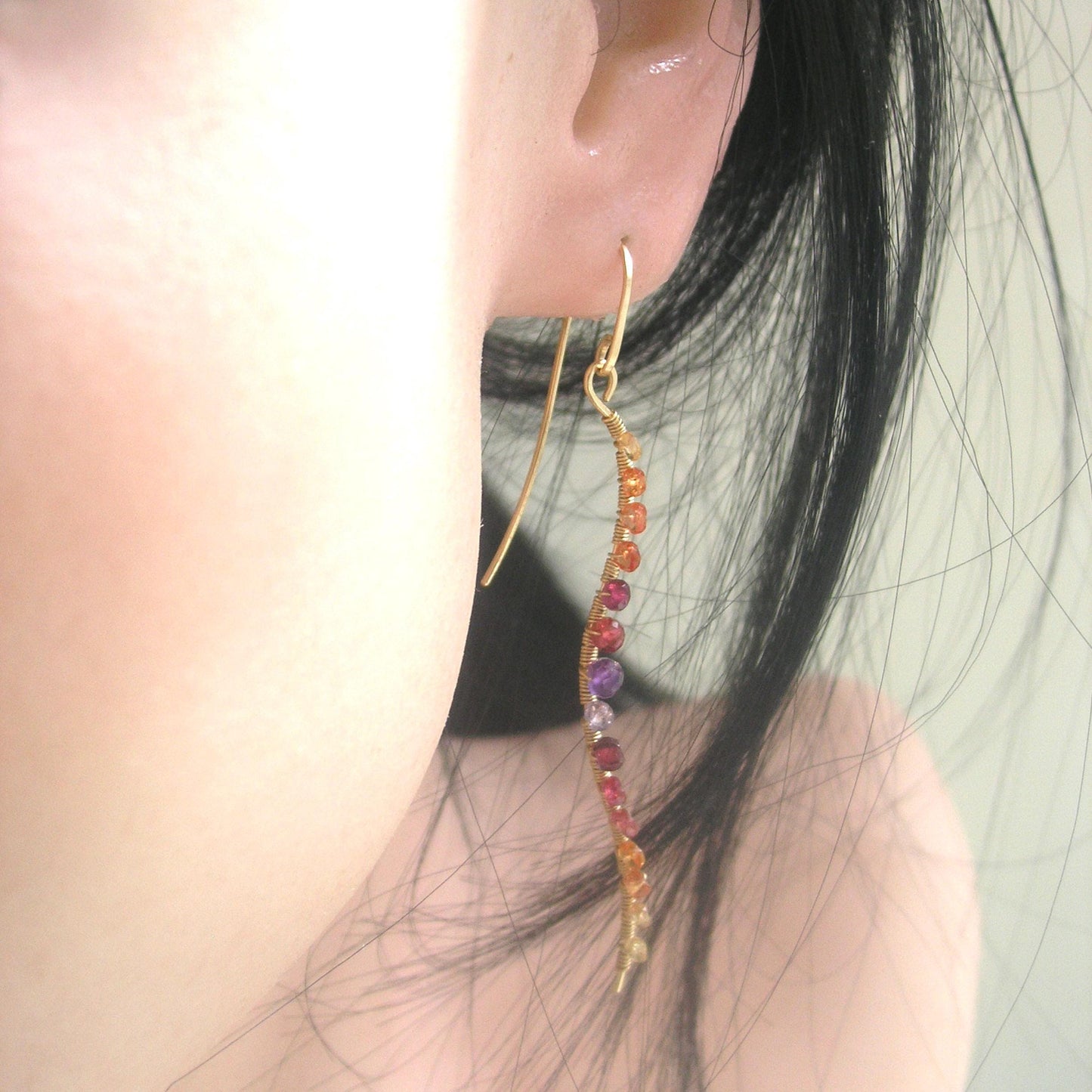 Linear Curvy 14k Gold Filled Sapphire Earrings