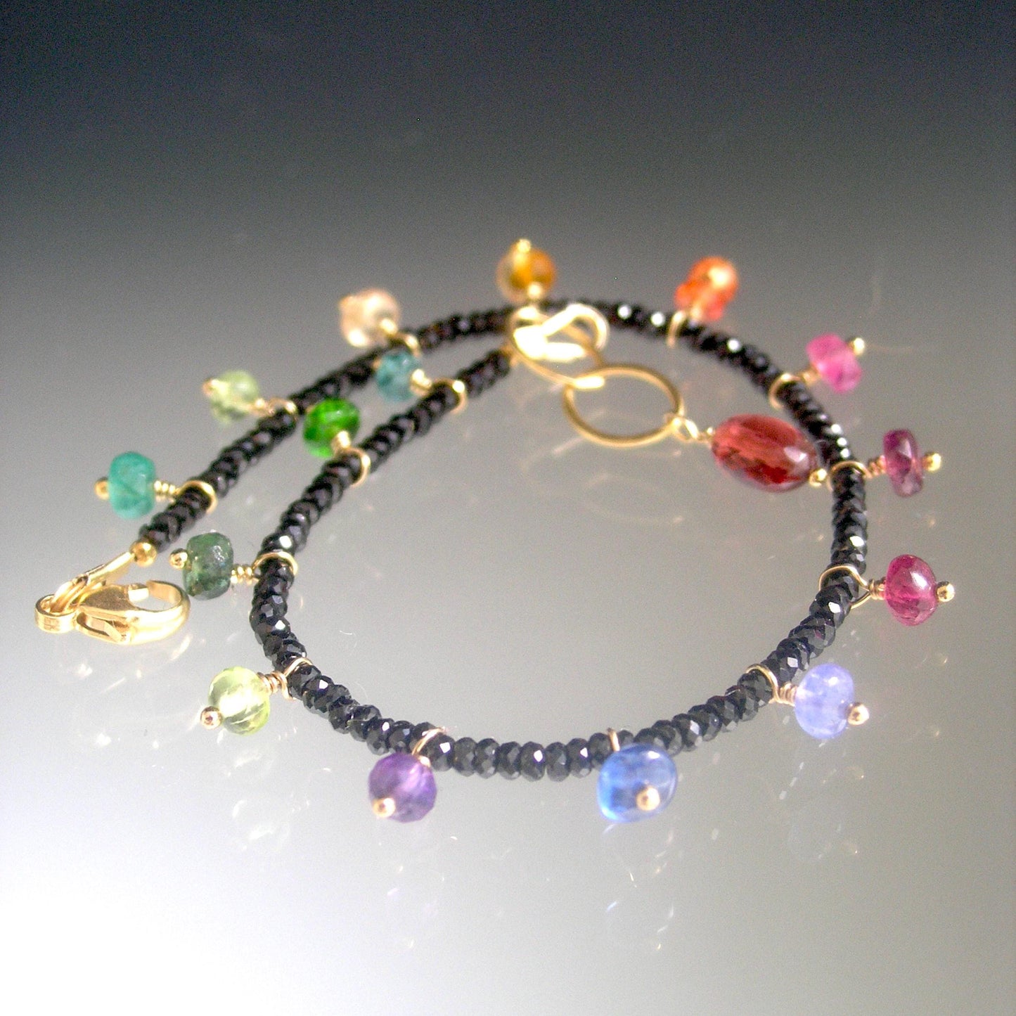Multi Gemstone Skinny Bracelet w/ Black Spinel