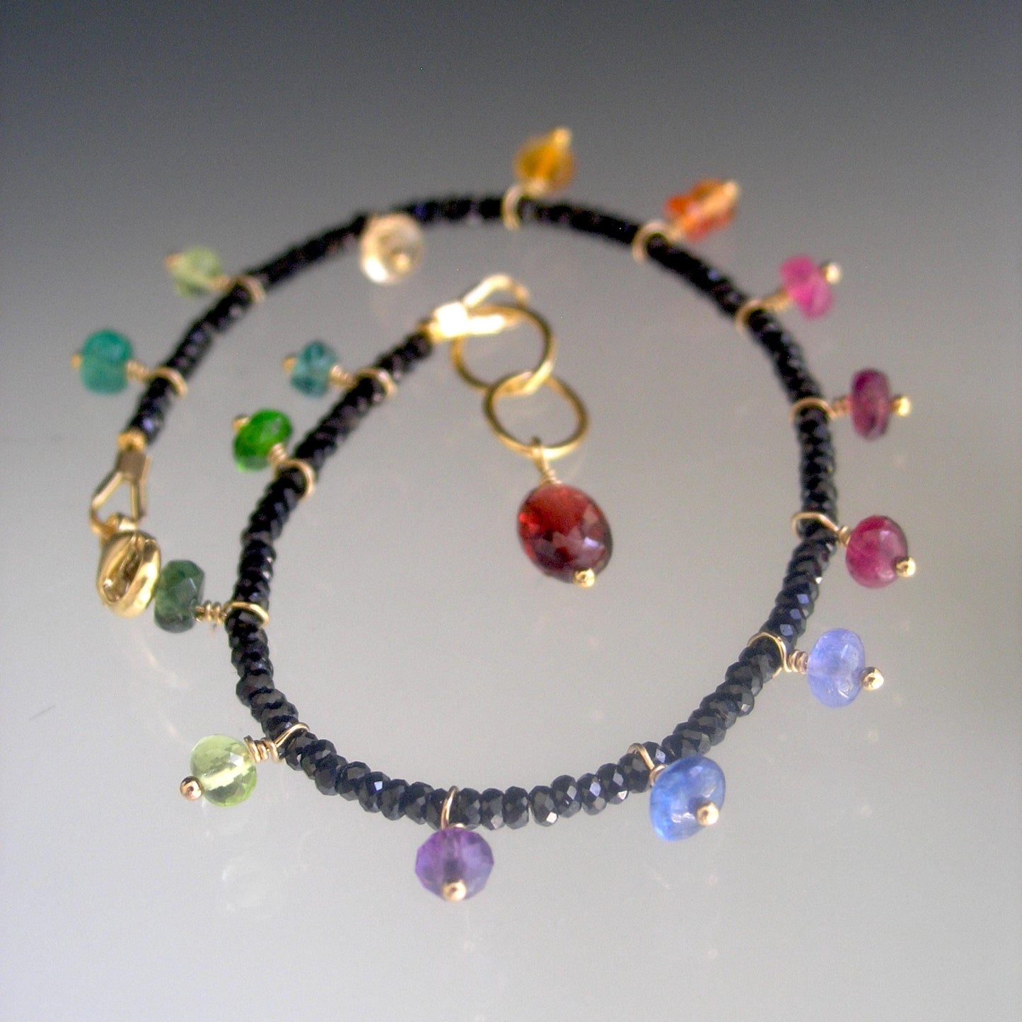 Multi Gemstone Skinny Bracelet w/ Black Spinel