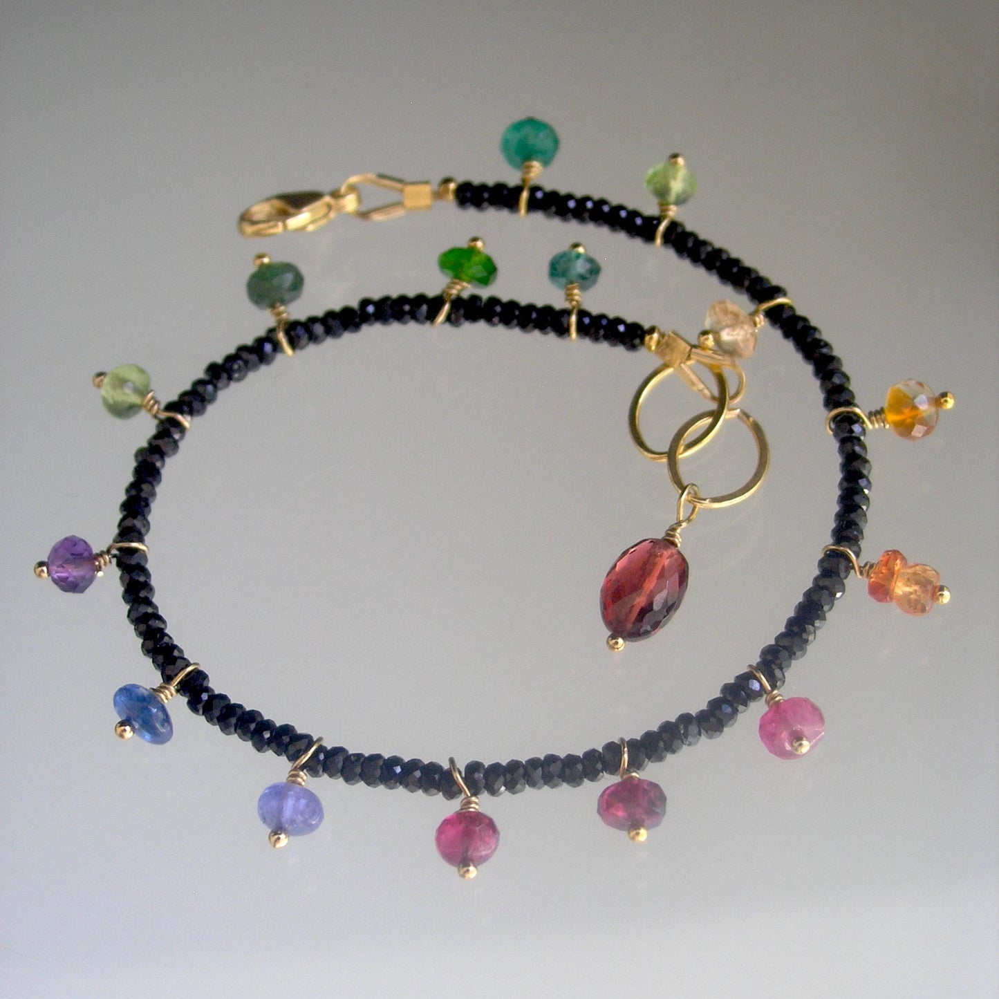 Multi Gemstone Skinny Bracelet w/ Black Spinel