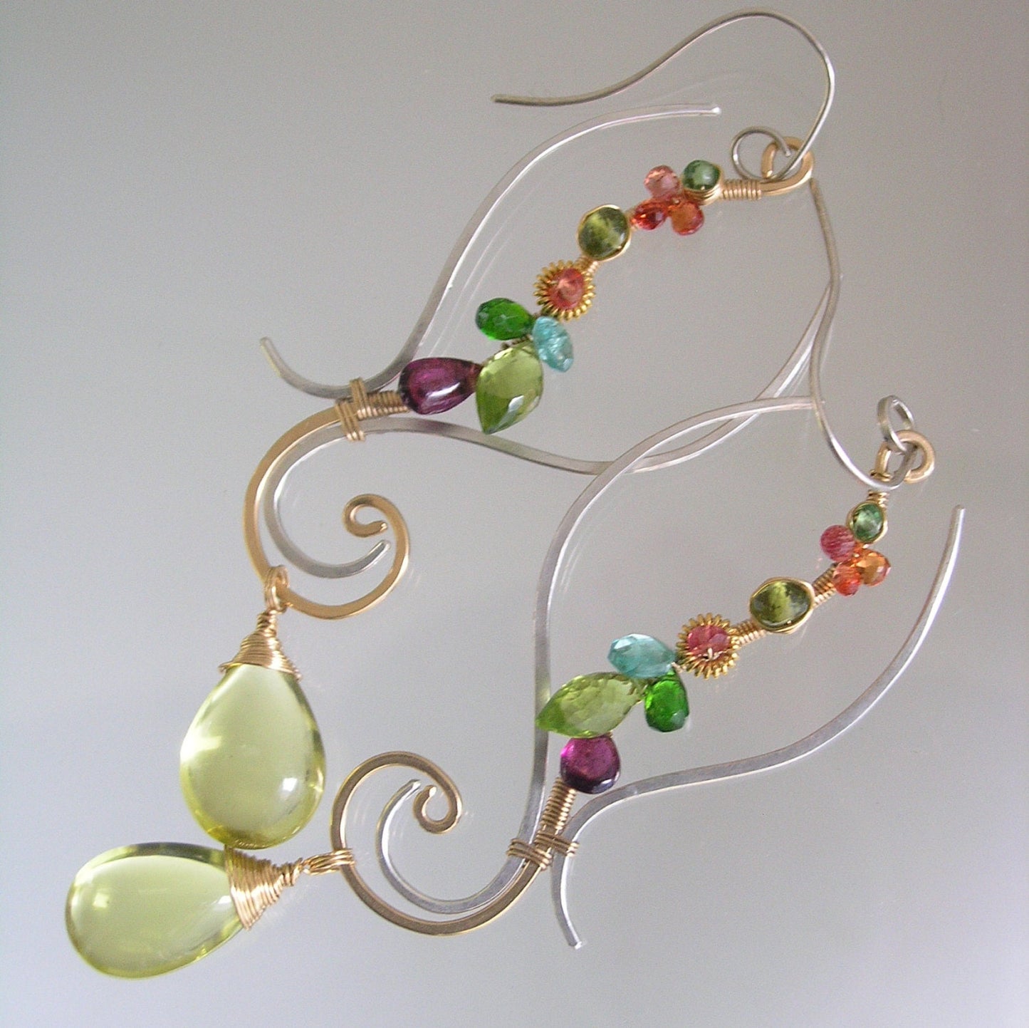 Sculptural Gemstone Earrings in Mixed Metal w/ Lemon Quartz 3 7/8”