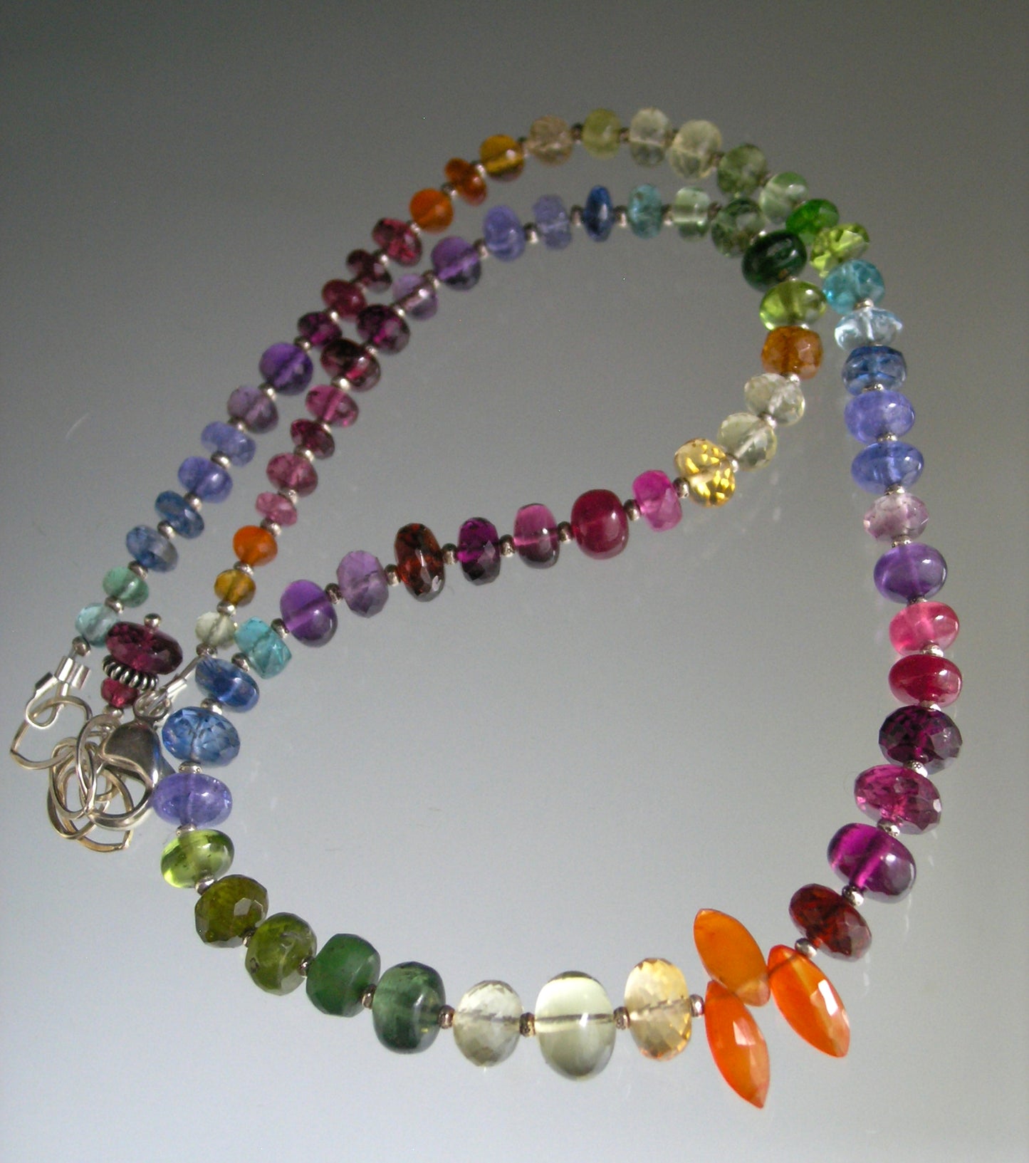Graduated Rainbow Gemstone Sterling Silver Necklace 4-8mm Vivid Colors