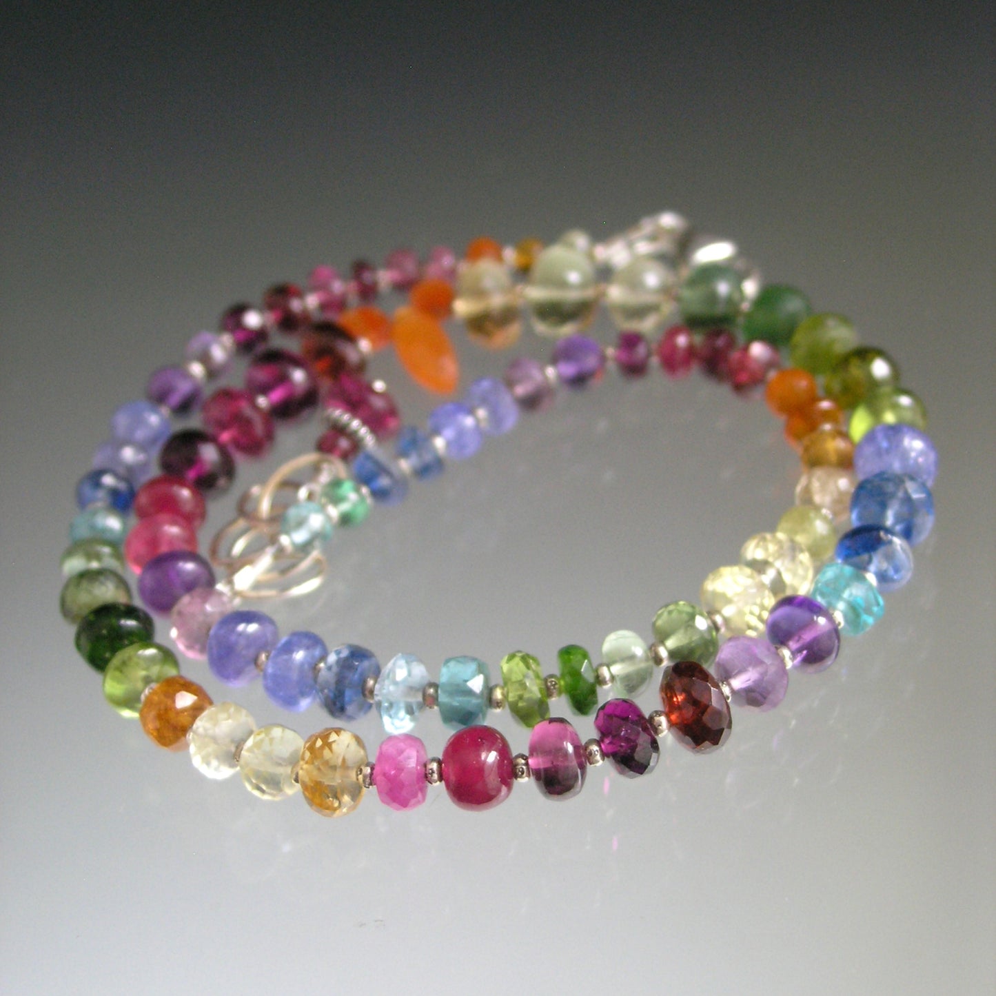 Graduated Rainbow Gemstone Sterling Silver Necklace 4-8mm Vivid Colors