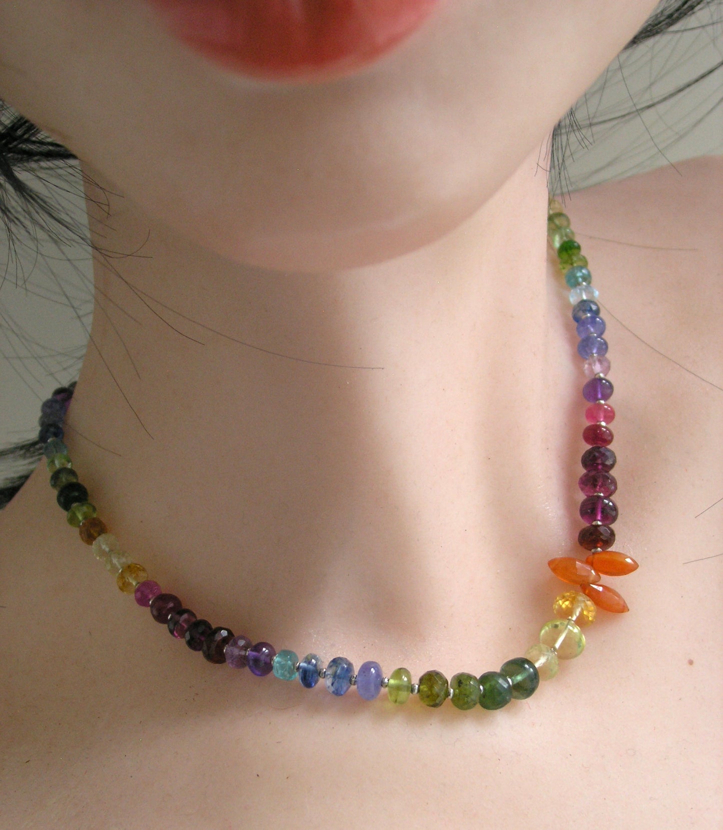 Graduated Rainbow Gemstone Sterling Silver Necklace 4-8mm Vivid Colors