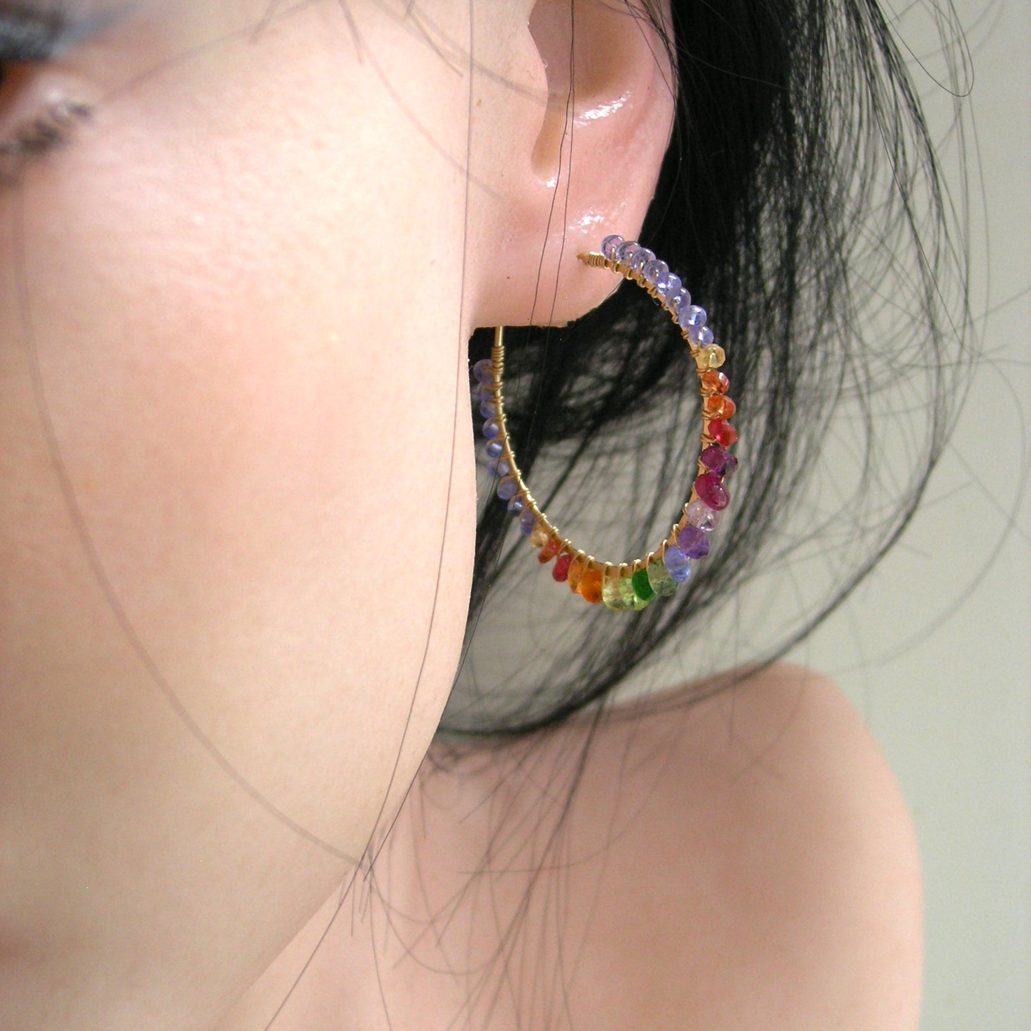 Tanzanite Rainbow Gemstone 14k Gold Filled Hoops 1 1/2”