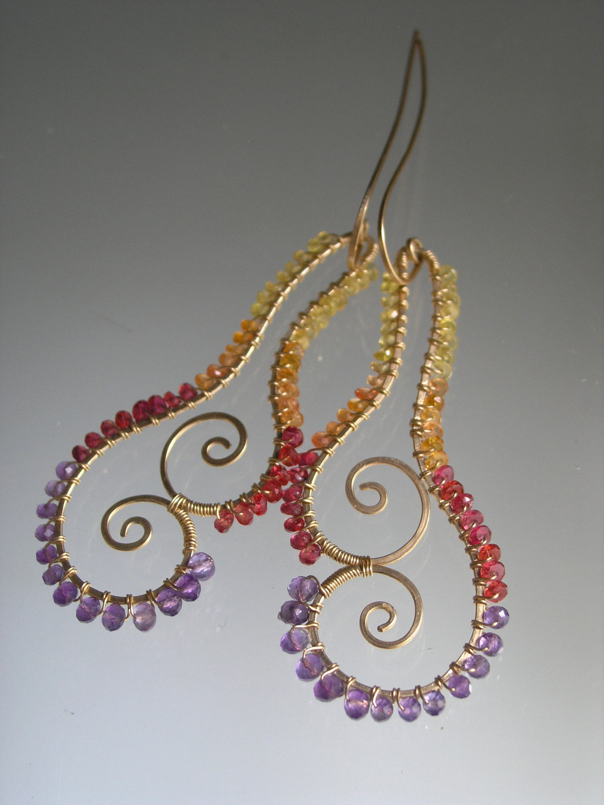 Sculptural Sapphire Amethyst 14k Gold Filled Earrings