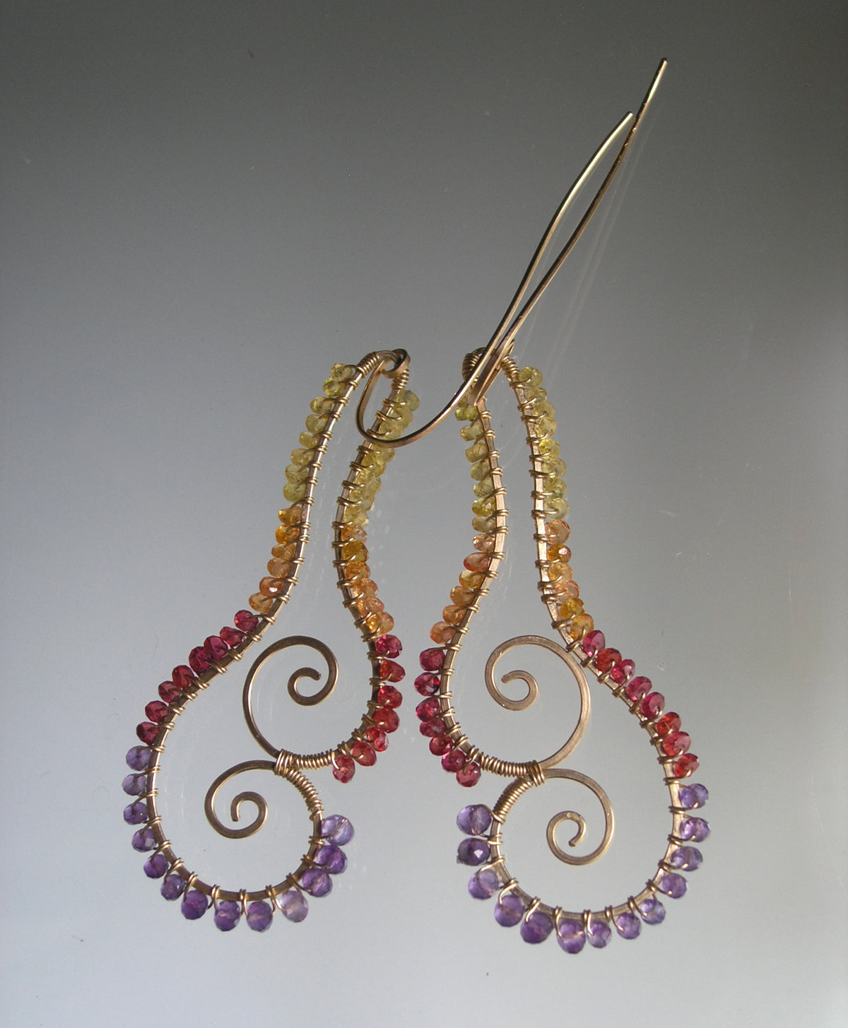 Sculptural Sapphire Amethyst 14k Gold Filled Earrings