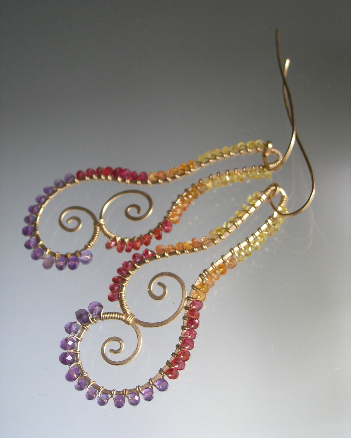 Sculptural Sapphire Amethyst 14k Gold Filled Earrings