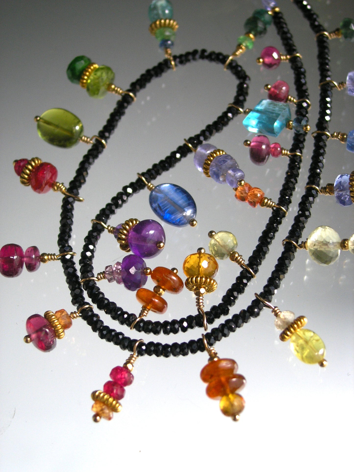 Black Spinel Necklace Choker w/ Rainbow Gemstone Charms