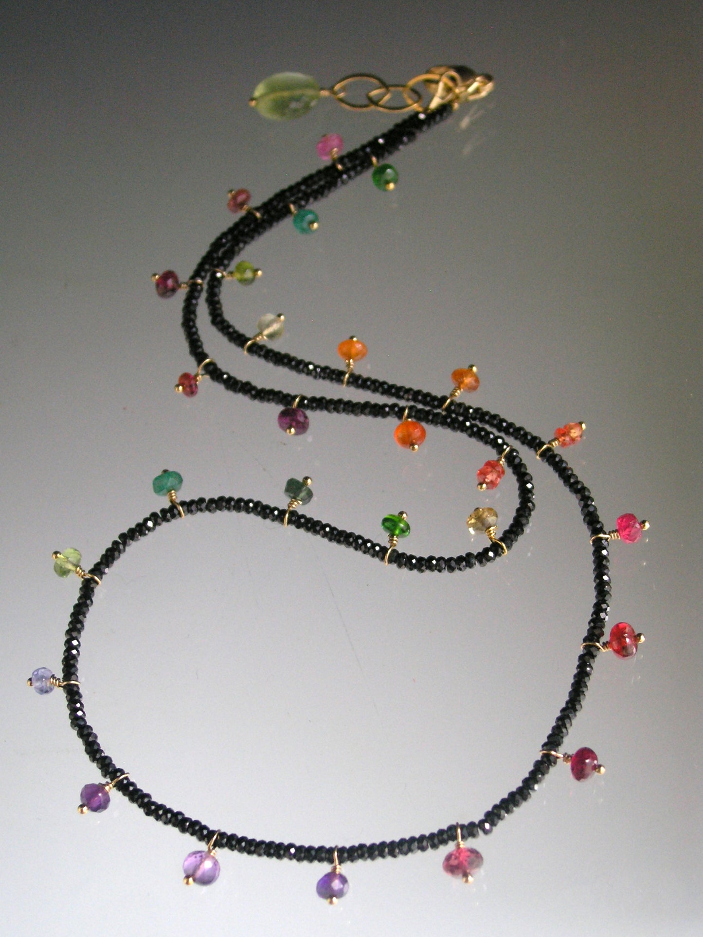 Midnight Rainbow Gemstone Necklace w/ Black Spinel