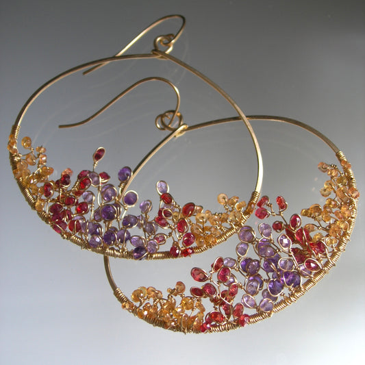 Twilight Gemstone Flame Oval Hoops 2 5/8”