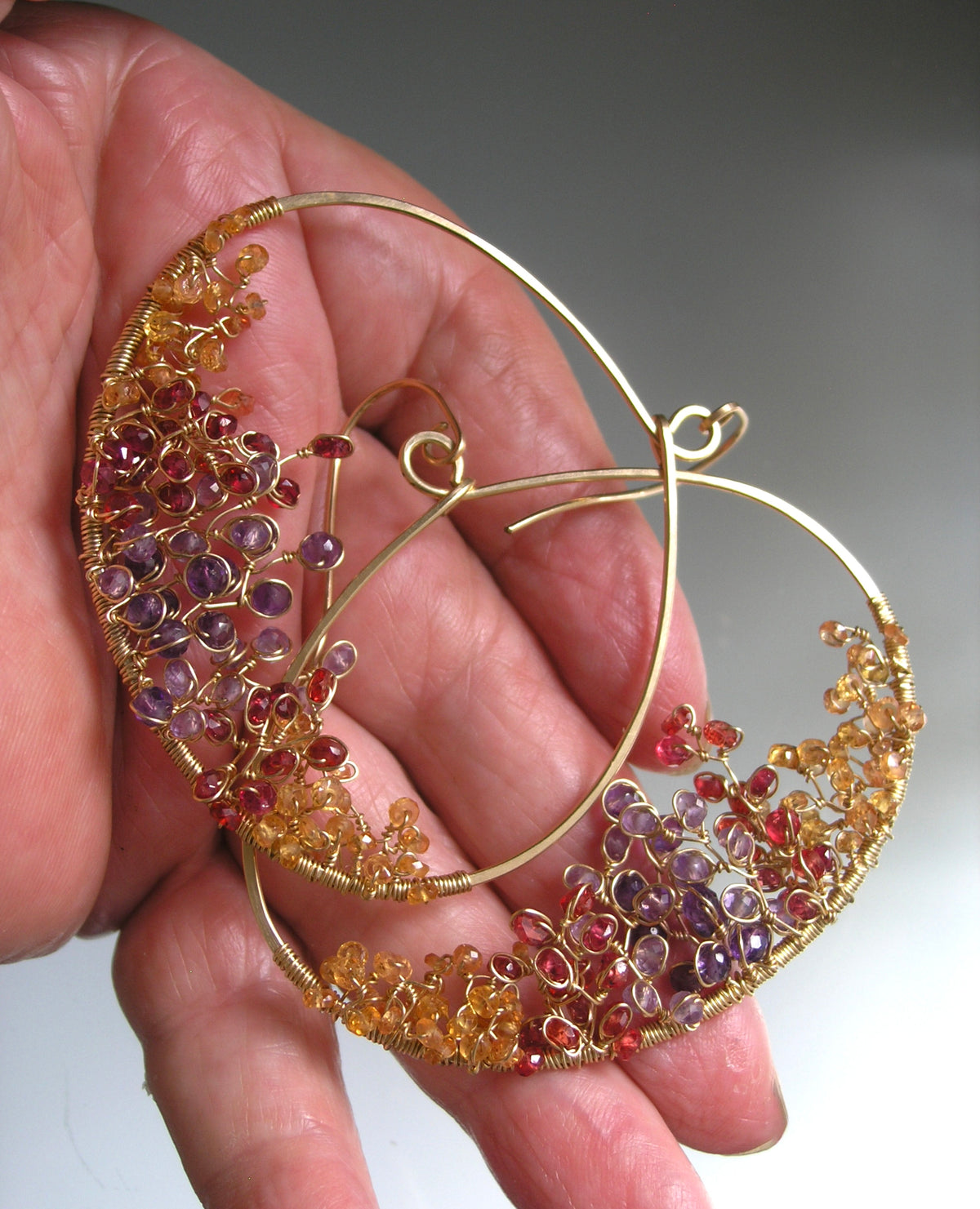 Twilight Gemstone Flame Oval Hoops 2 5/8”