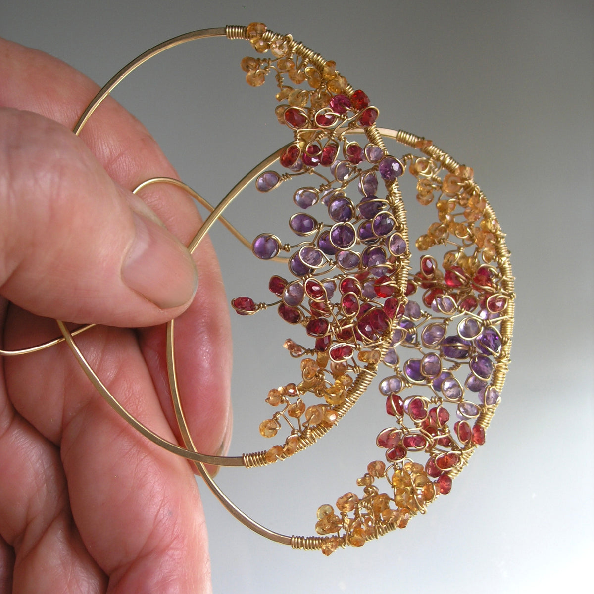 Twilight Gemstone Flame Oval Hoops 2 5/8”