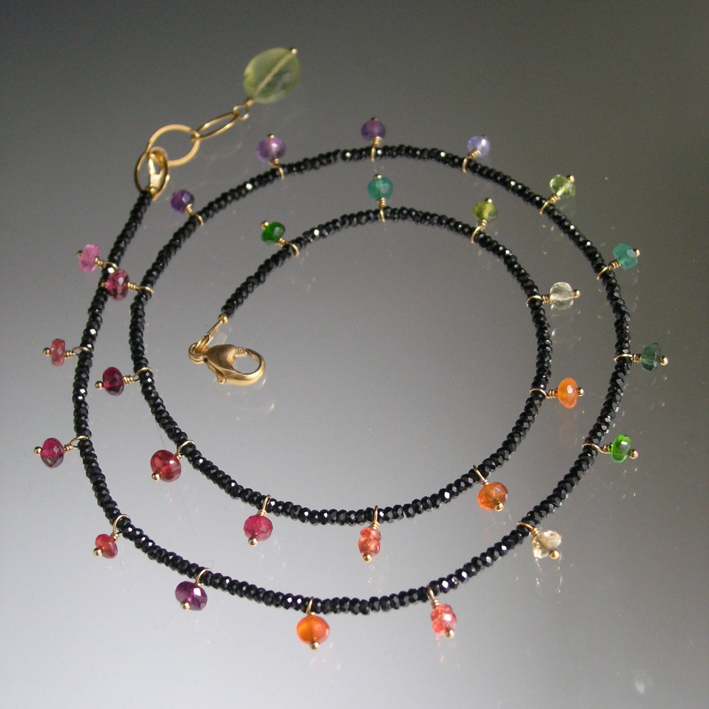 Midnight Rainbow Gemstone Necklace w/ Black Spinel