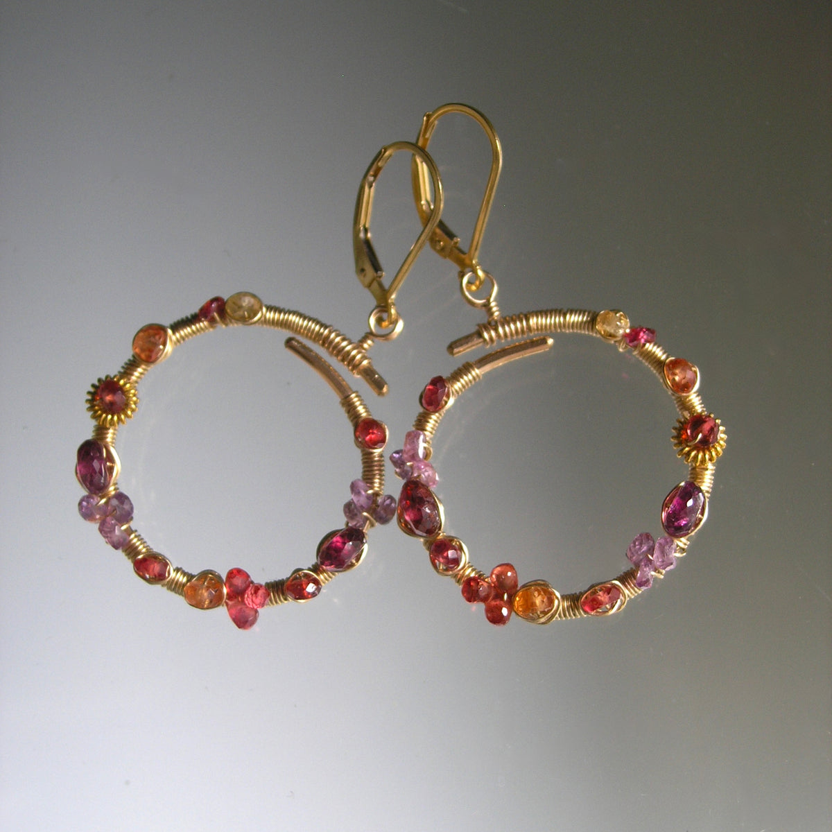 Small 14k Gold Filled Gemstone Hoops w/ Lever Backs
